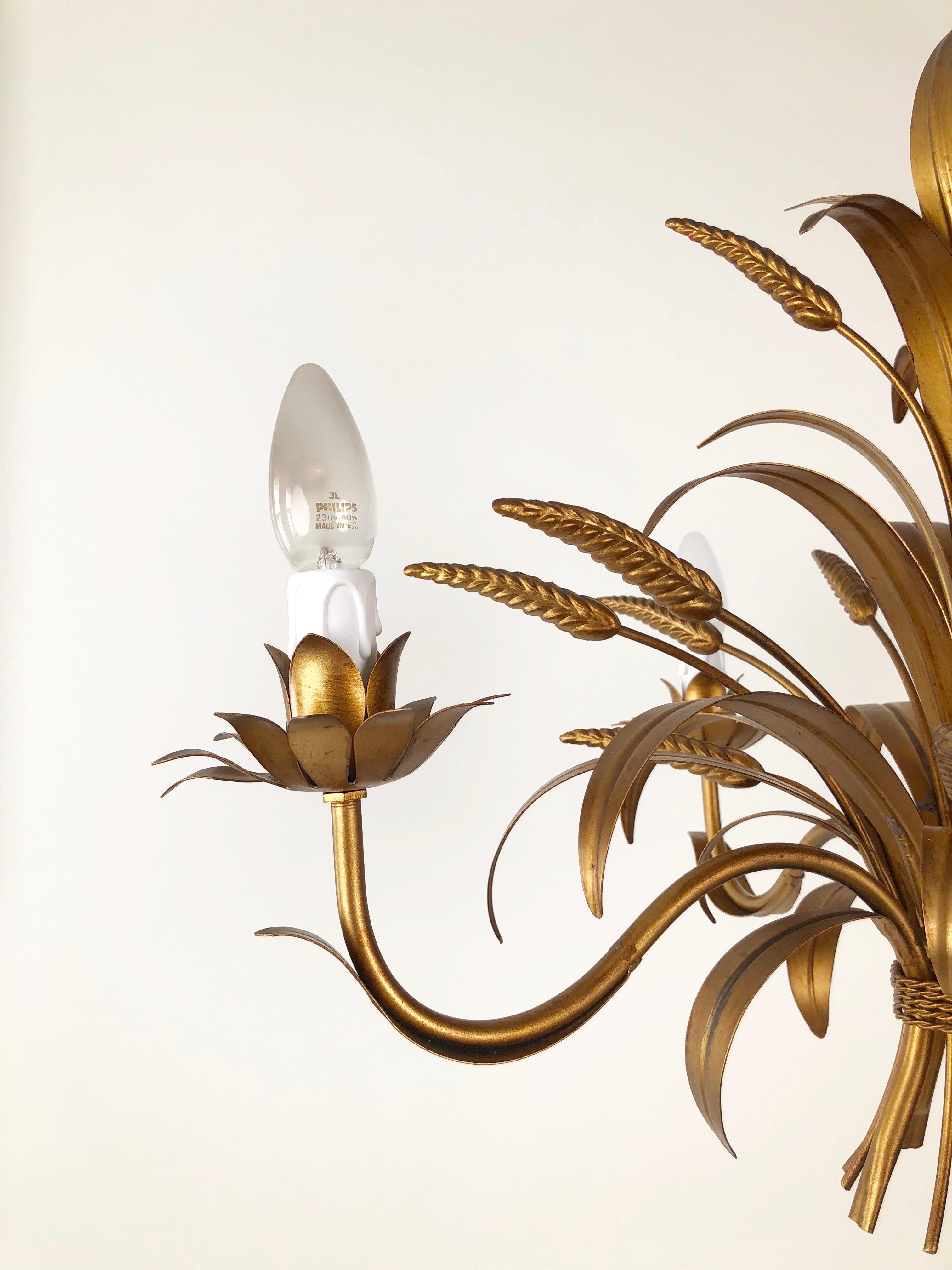 Italian, Gilt Metal,  Floor Lamp with Sheaf of Wheat Motive, 1960s, Candelabra For Sale 2