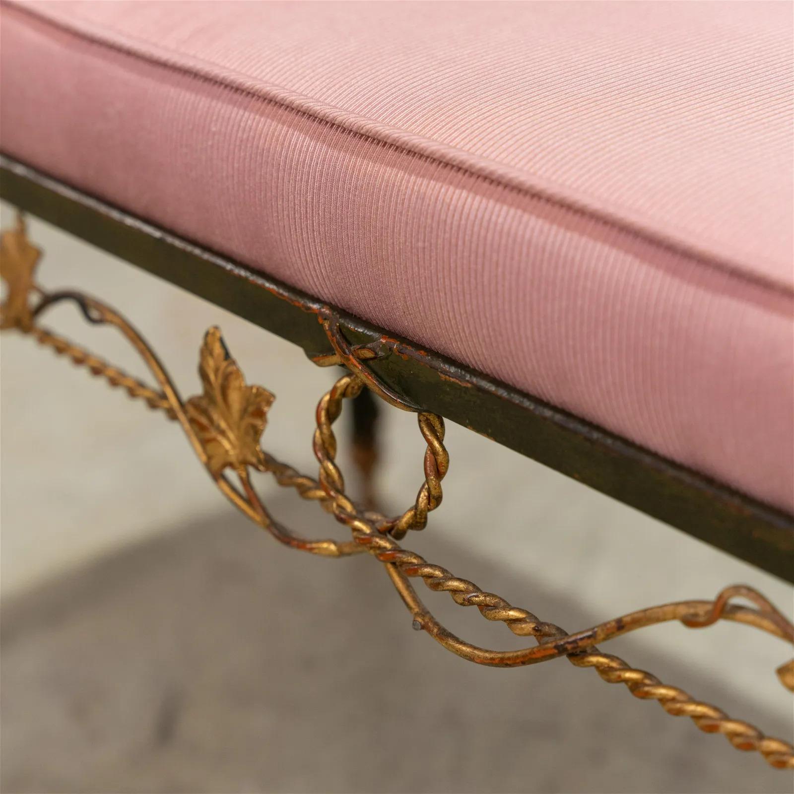 Neoclassical Italian Gilt Metal Floral Bench For Sale