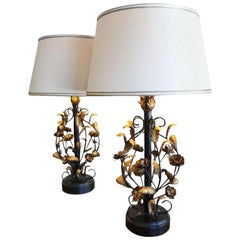 Vintage Italian Gilt Metal Floral Lamps