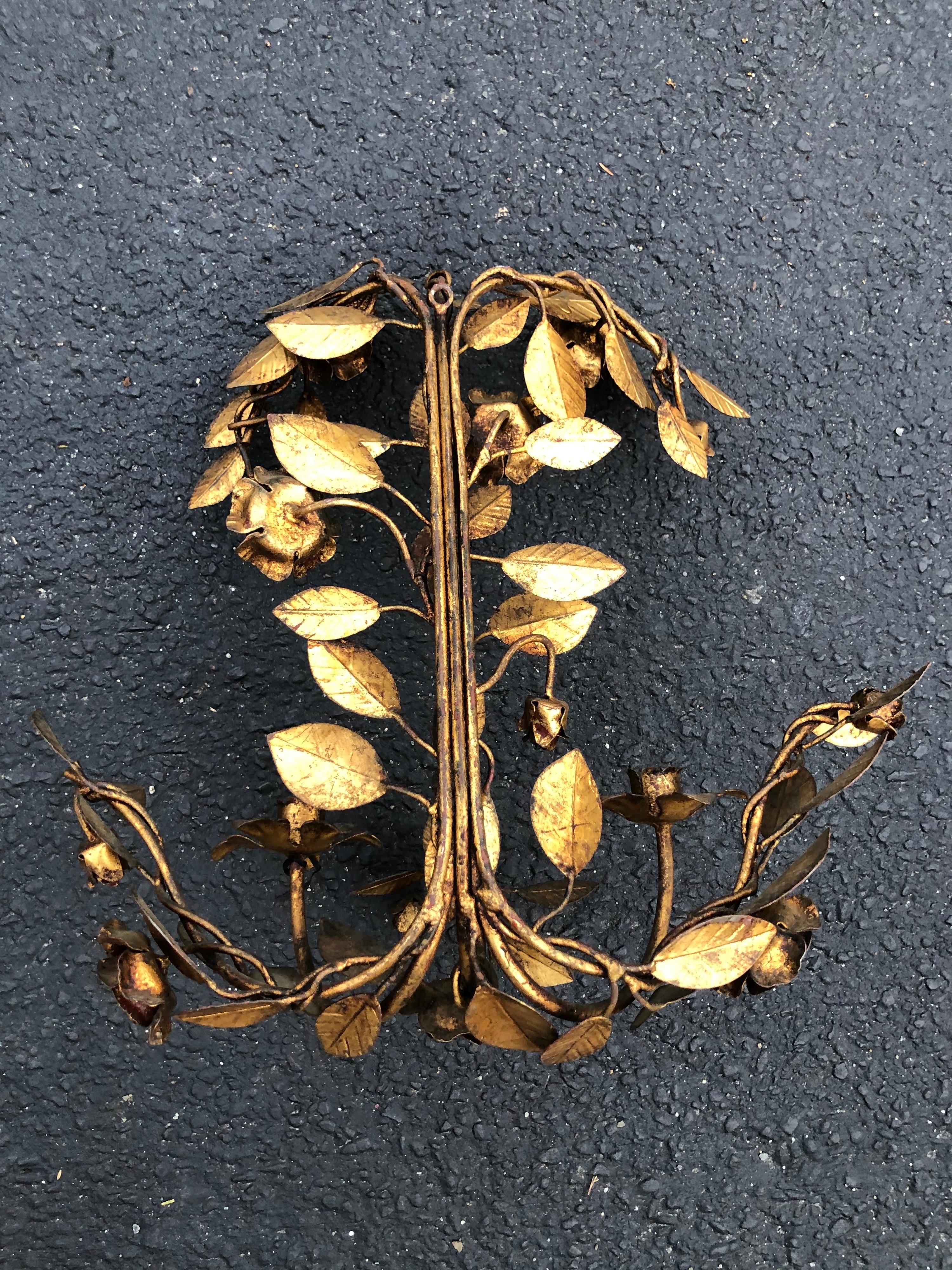 Italian Gilt Metal Floral Wall Sconce For Sale 12