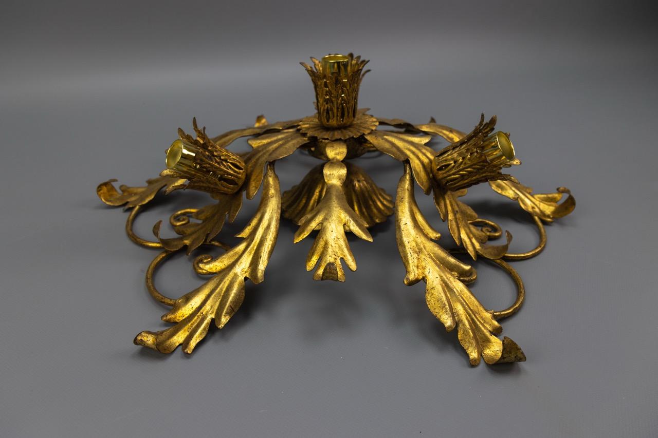 Lámpara de Techo Italiana de Metal Dorado Foliado, Hollywood Regency, Años 70 en venta 8