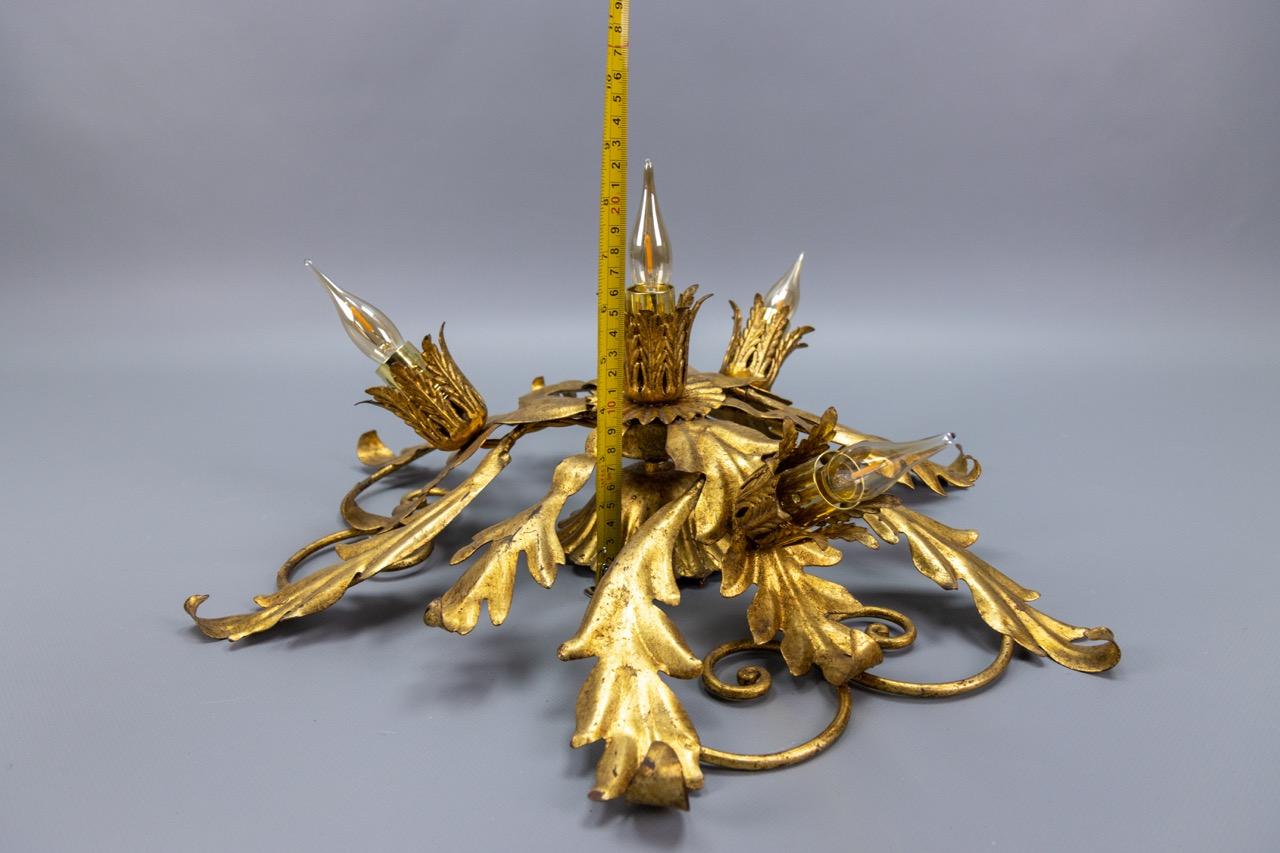 Lámpara de Techo Italiana de Metal Dorado Foliado, Hollywood Regency, Años 70 en venta 11