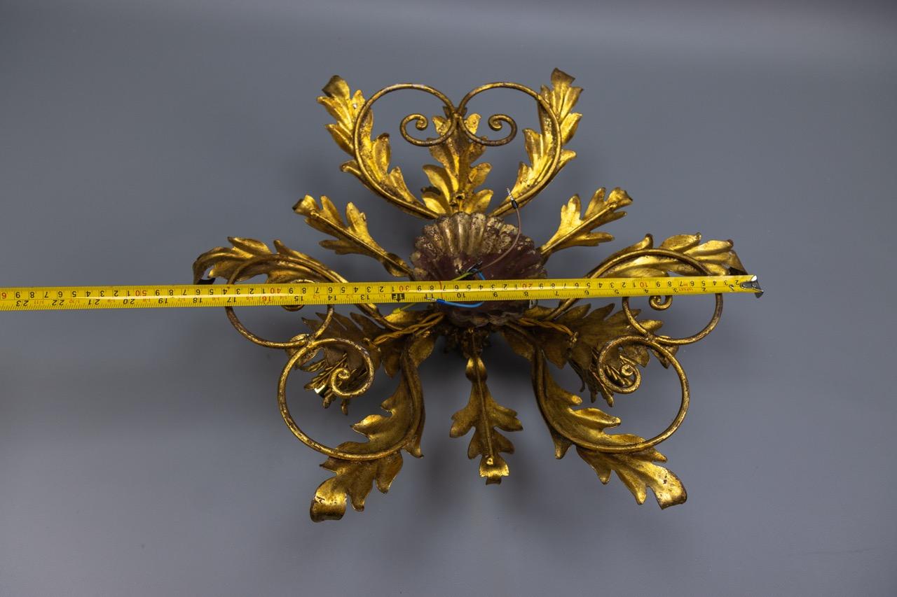 Lámpara de Techo Italiana de Metal Dorado Foliado, Hollywood Regency, Años 70 en venta 12
