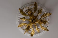 Italian Gilt Metal Foliate Ceiling Light, Hollywood Regency, 1970s