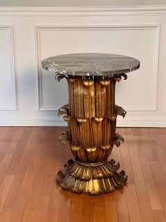 Italian Gilt Metal Hollywood Regency Side, Drinks Table with Marble Top