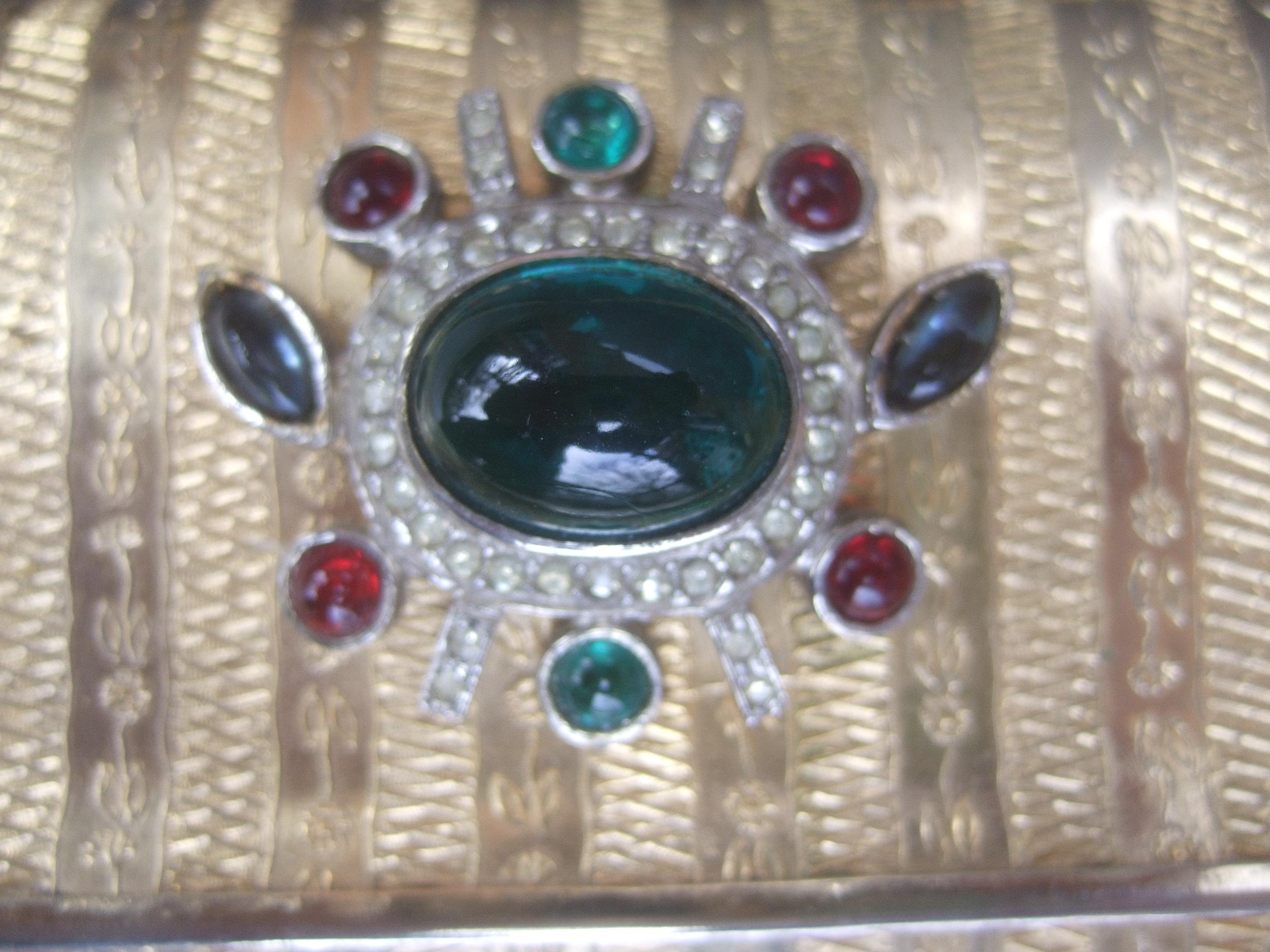 Italian Gilt Metal Jeweled Glass Medallion Minaudière c 1970s In Good Condition In University City, MO