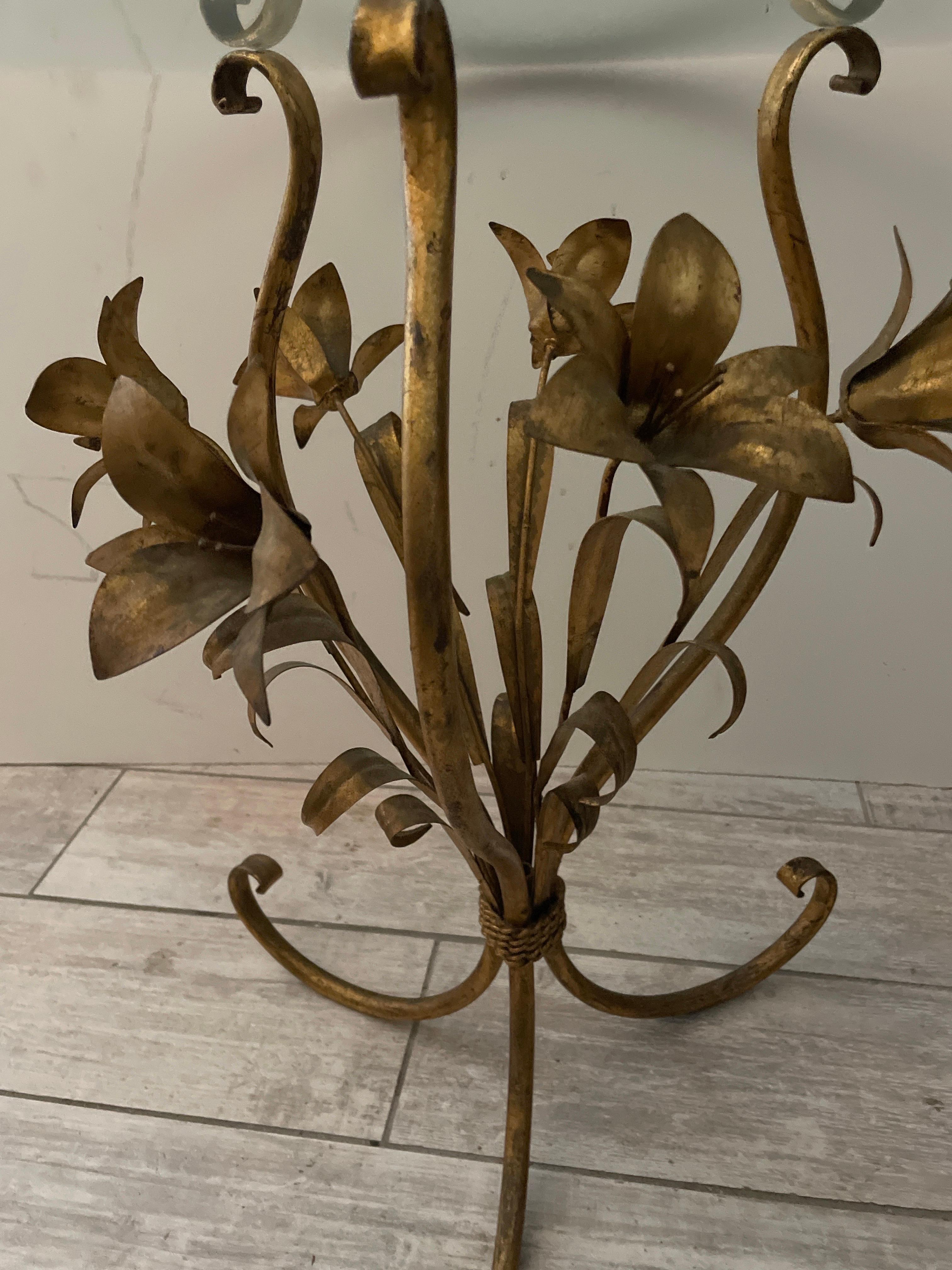 Vintage Italian gilt metal lily side table with 20