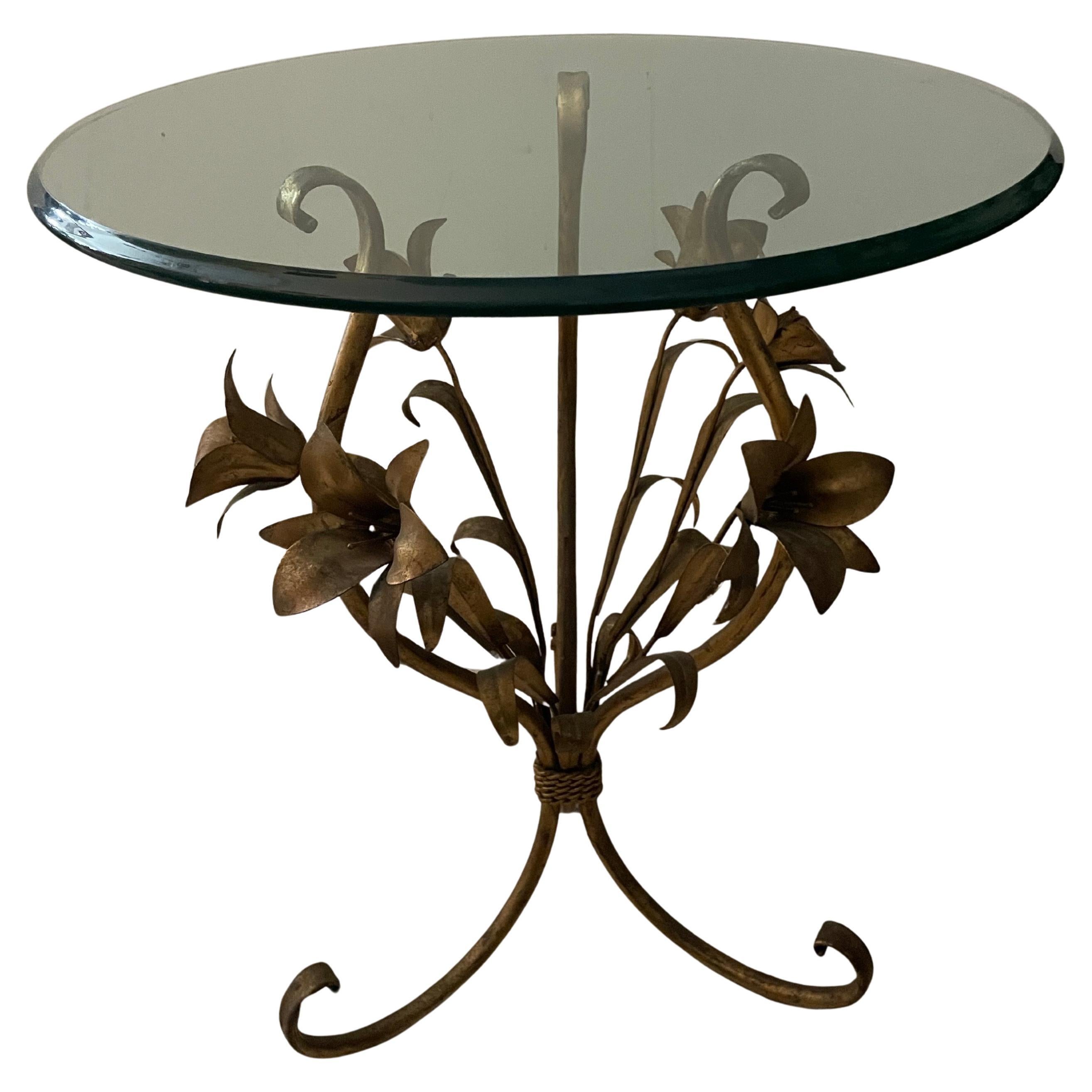 Italian Gilt Metal Lily Side Table For Sale