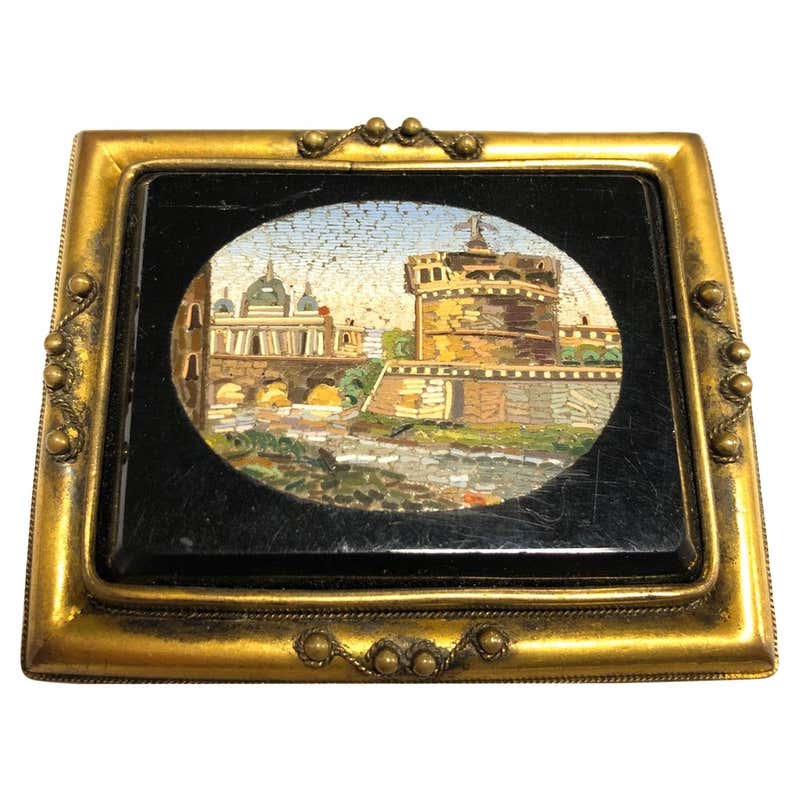 Remarkable Antique Micromosaic Pin of the Forum in Rome For Sale at 1stdibs
