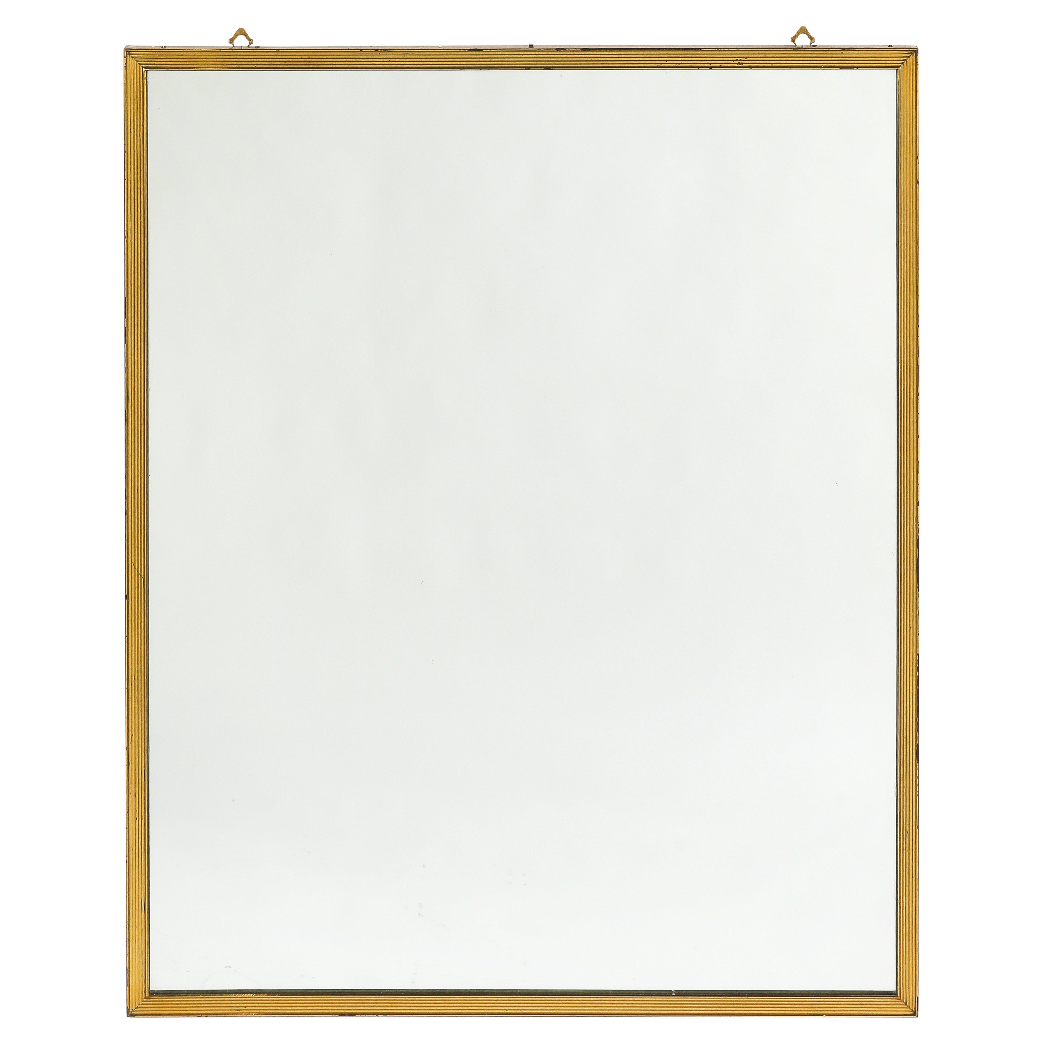 Specchio italiano a coste in metallo dorato, circa 1970 in vendita