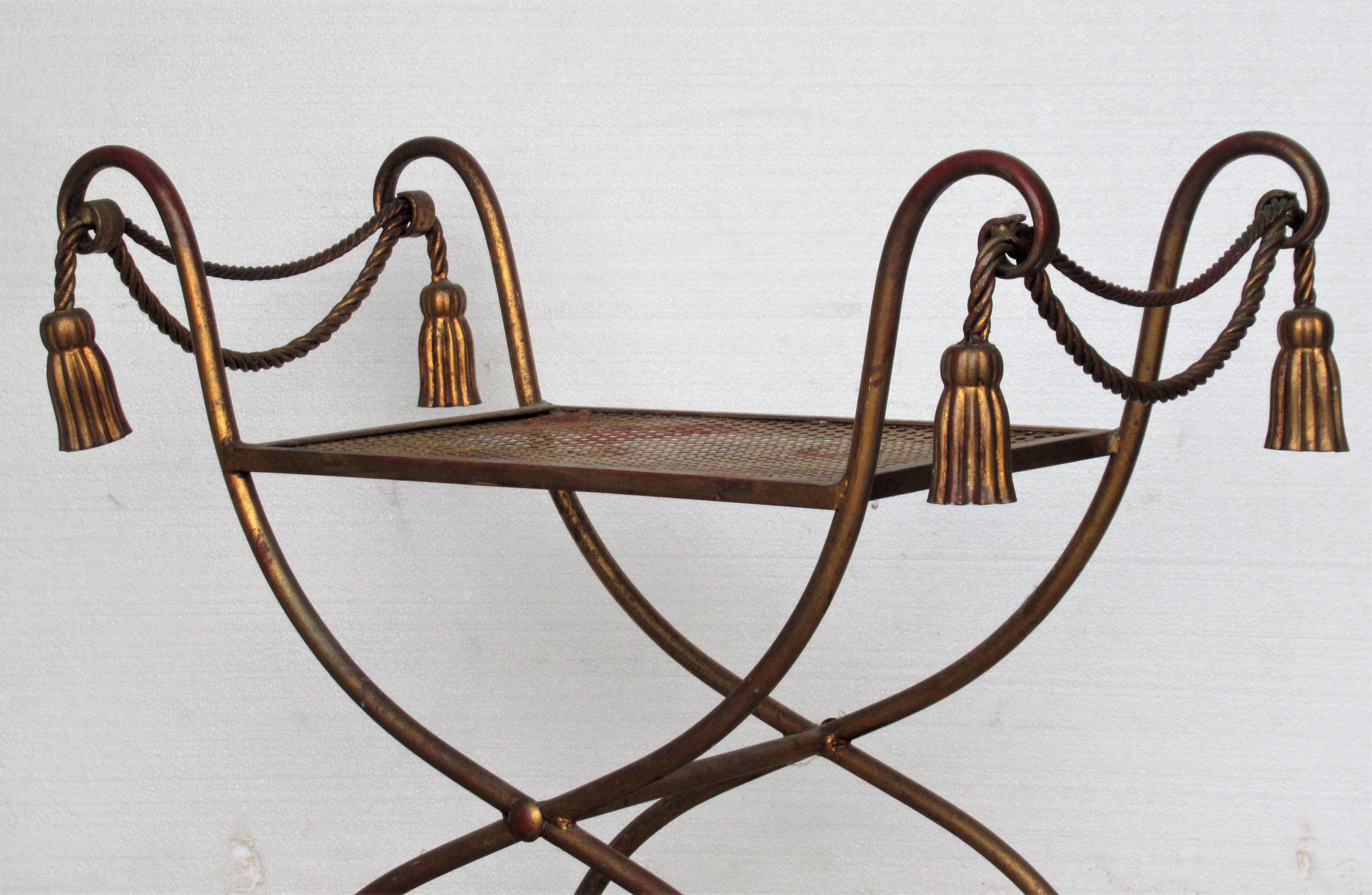 Italian Gilt Metal Rope and Tassel Bench 1