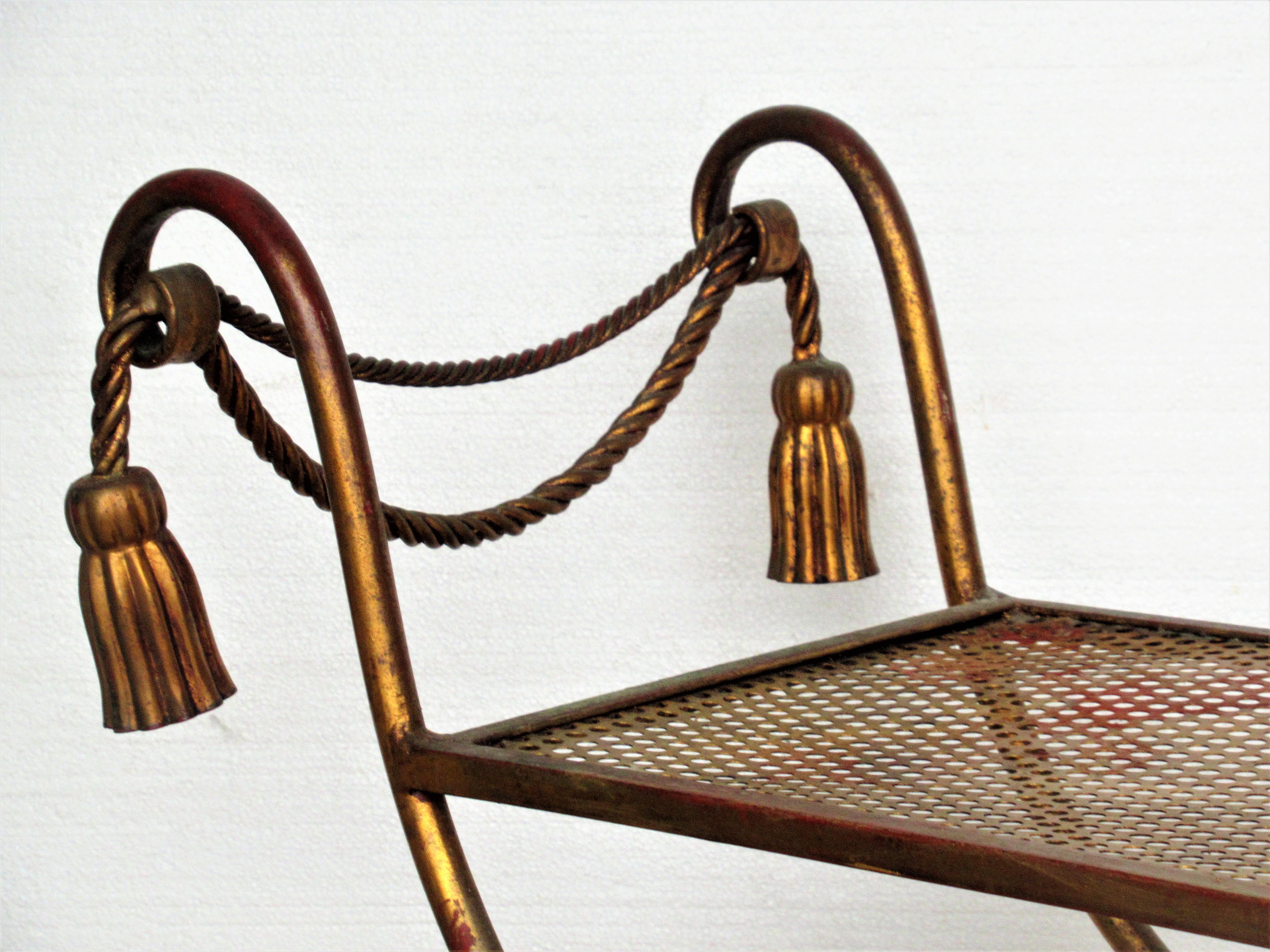 Italian Gilt Metal Rope and Tassel Bench 2