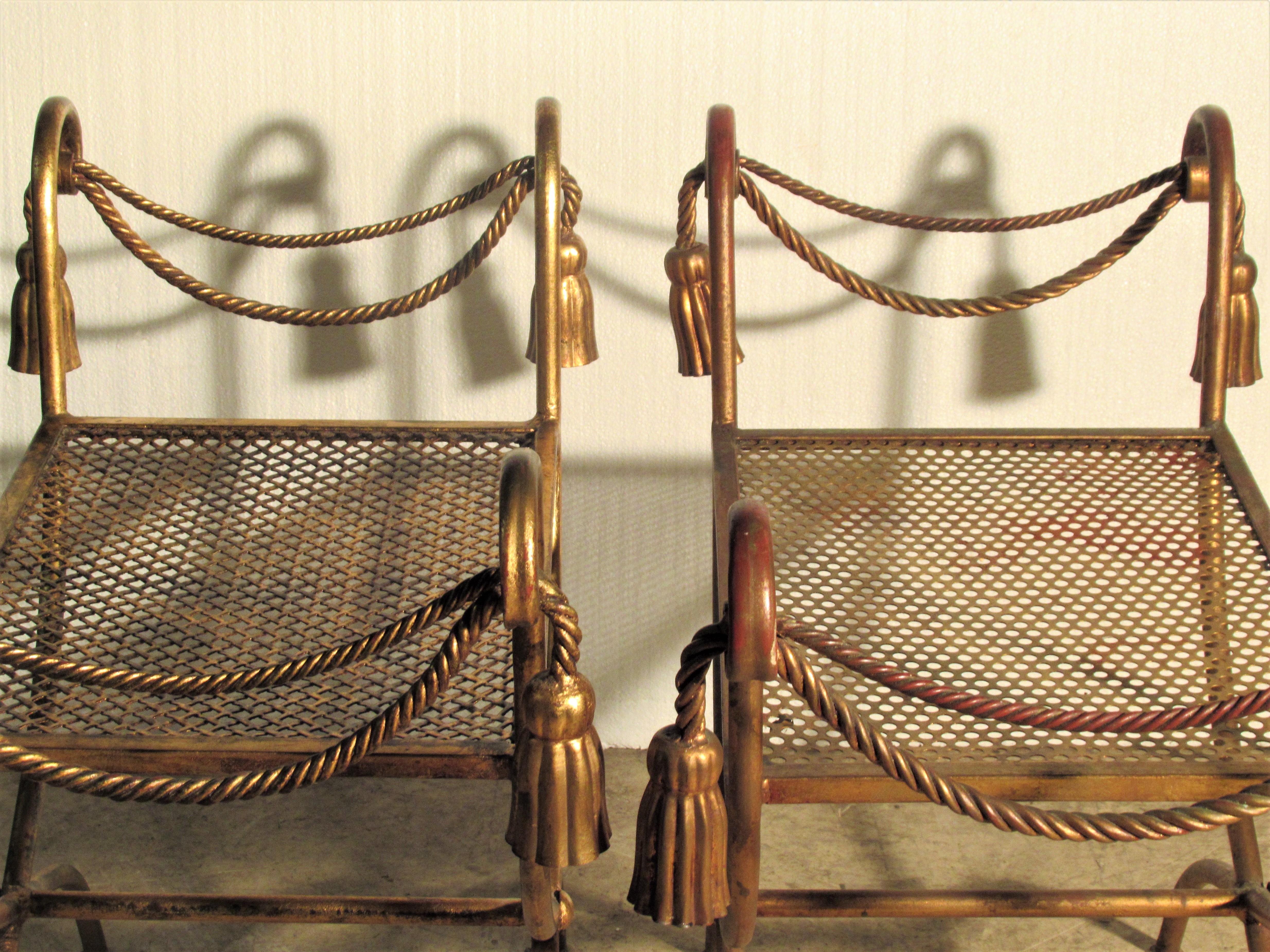 Italian Gilt Metal Rope and Tassel Benches 4