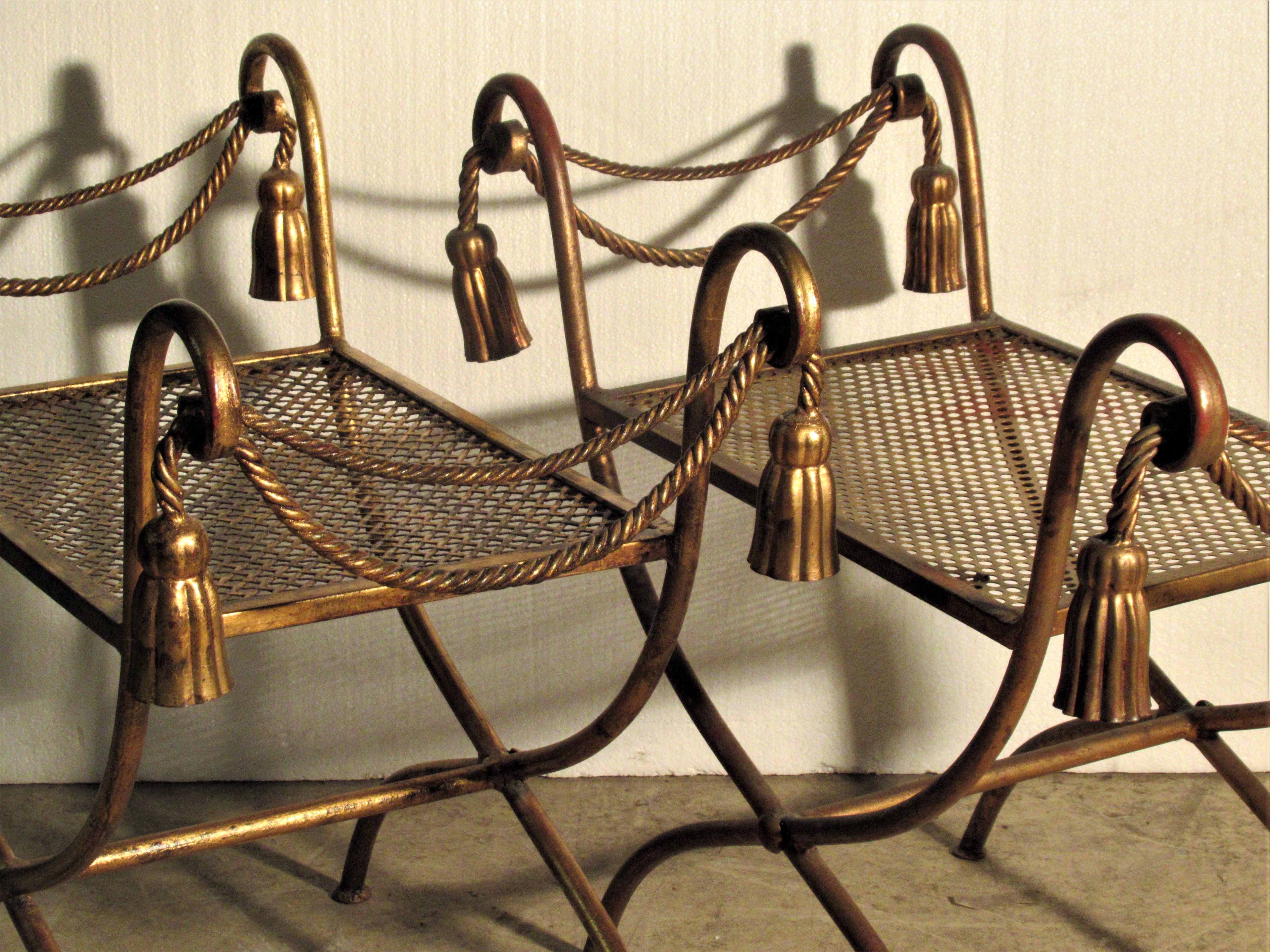 Italian Gilt Metal Rope and Tassel Benches 9