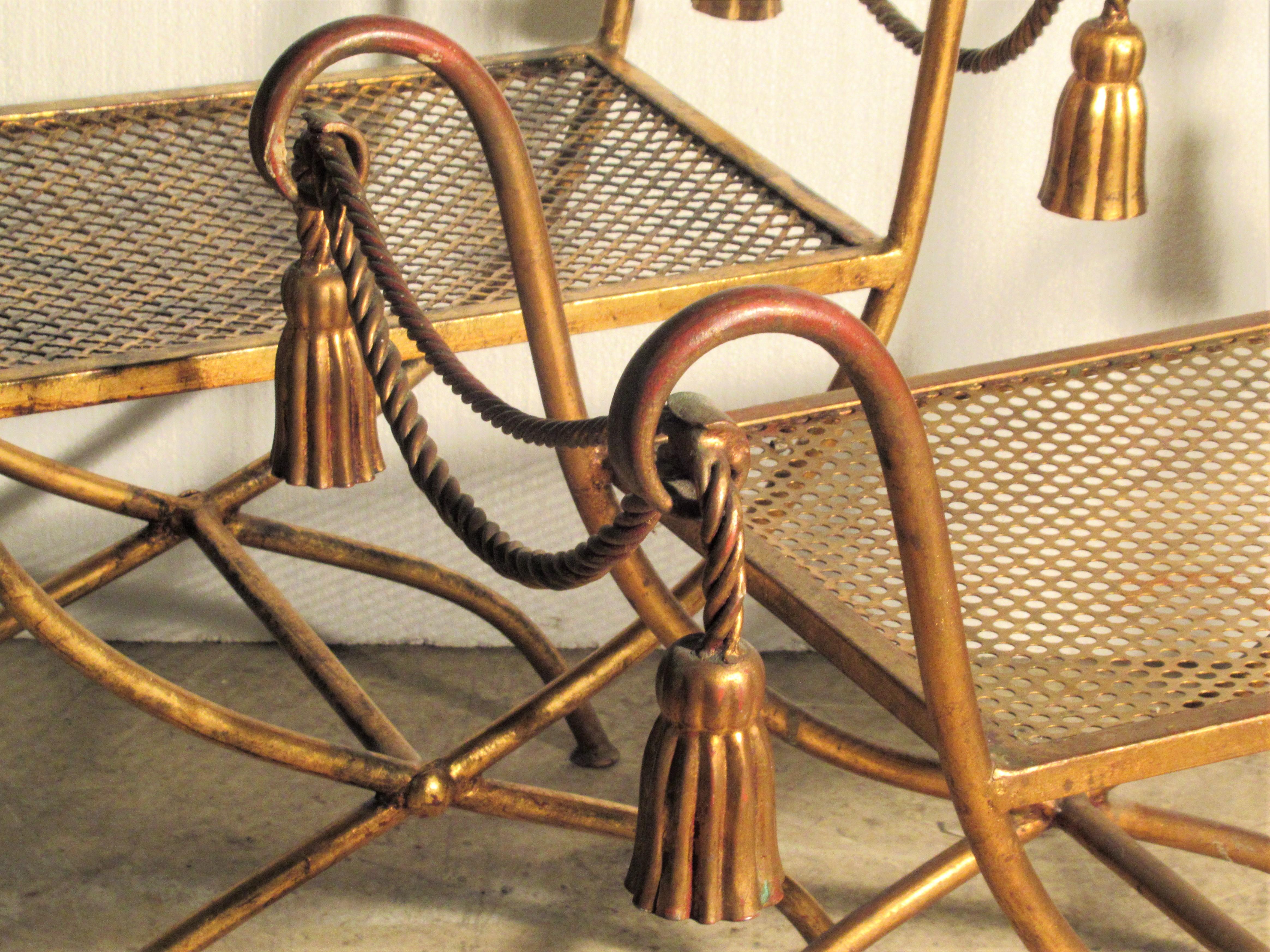 20th Century Italian Gilt Metal Rope and Tassel Benches