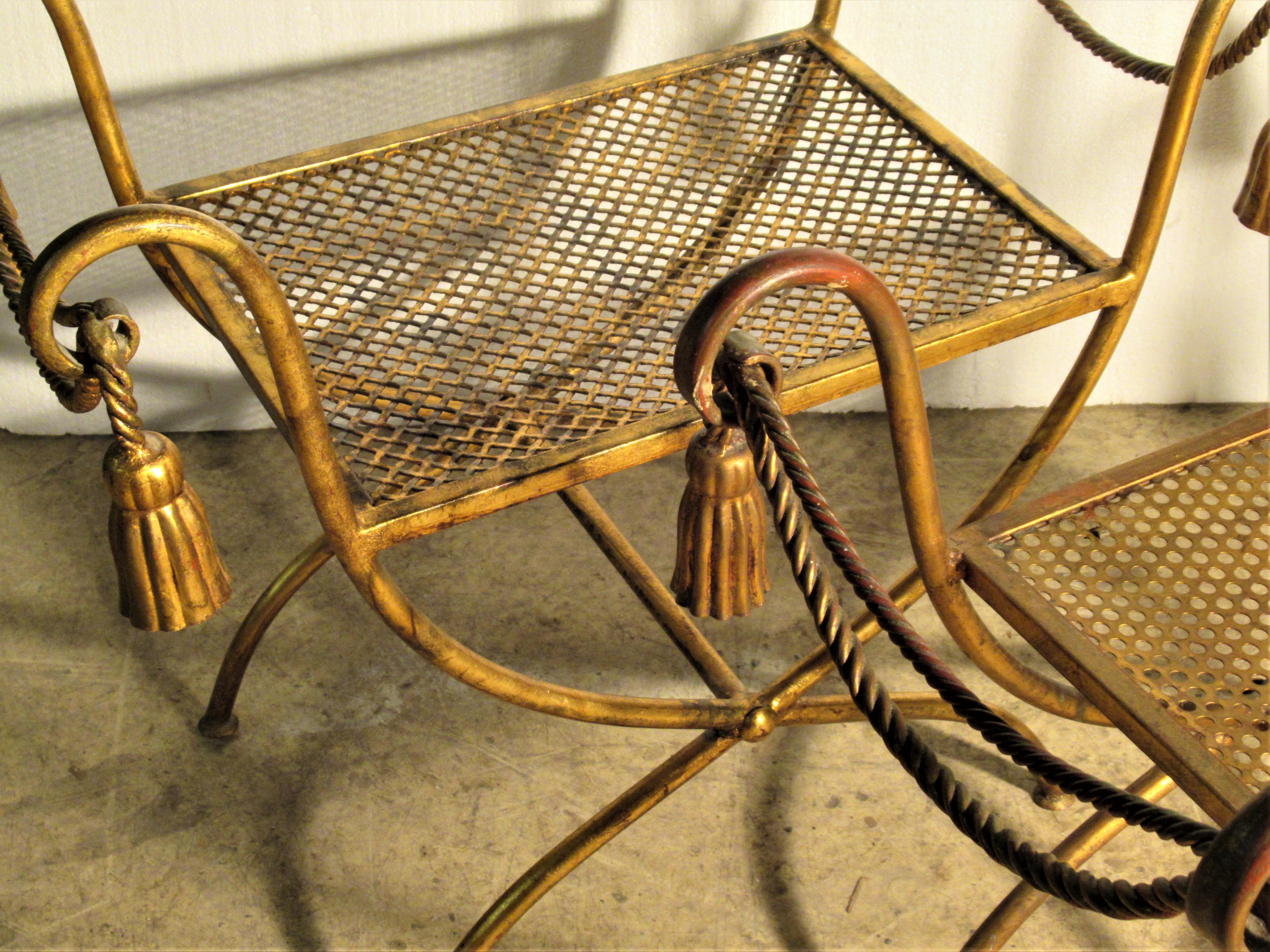Steel Italian Gilt Metal Rope and Tassel Benches