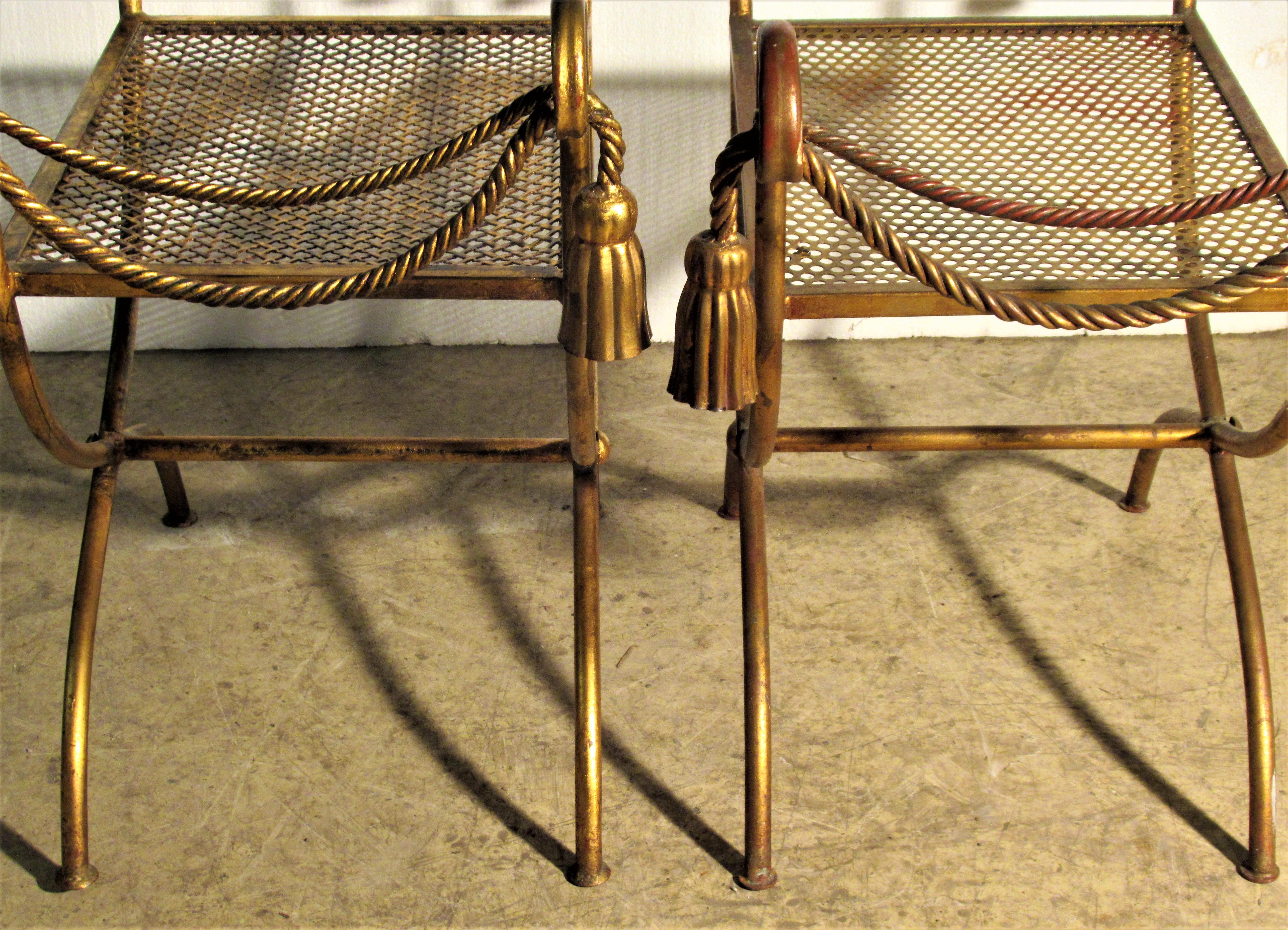 Italian Gilt Metal Rope and Tassel Benches 3