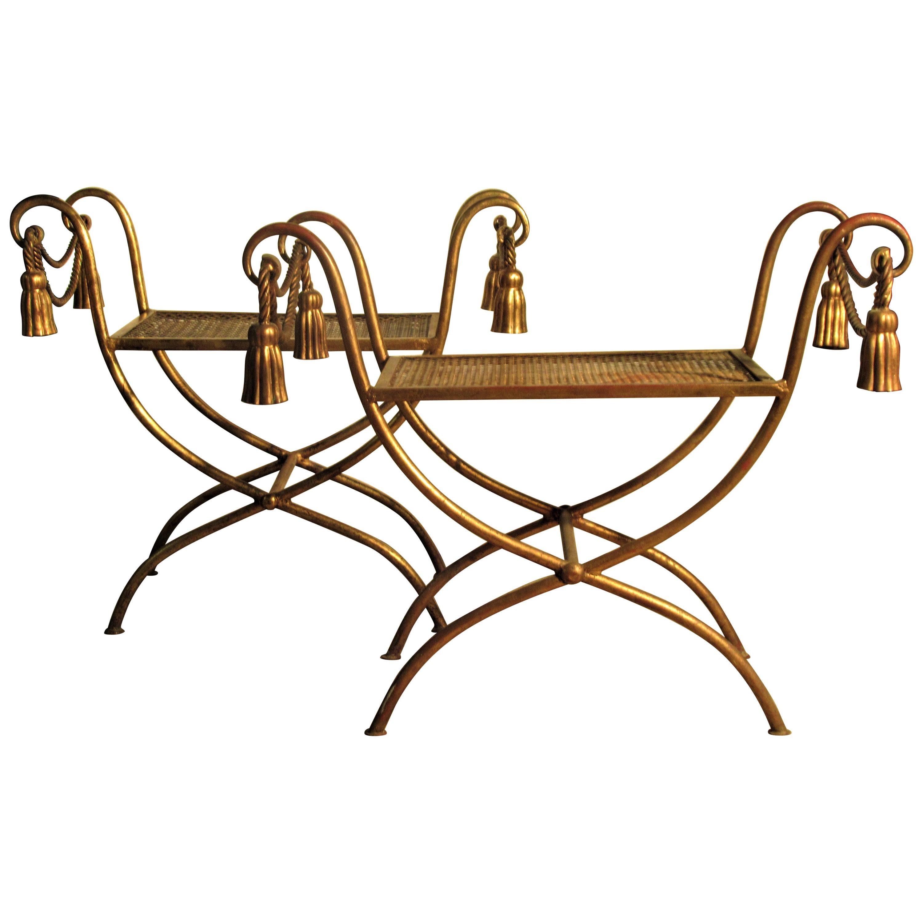 Italian Gilt Metal Rope and Tassel Benches