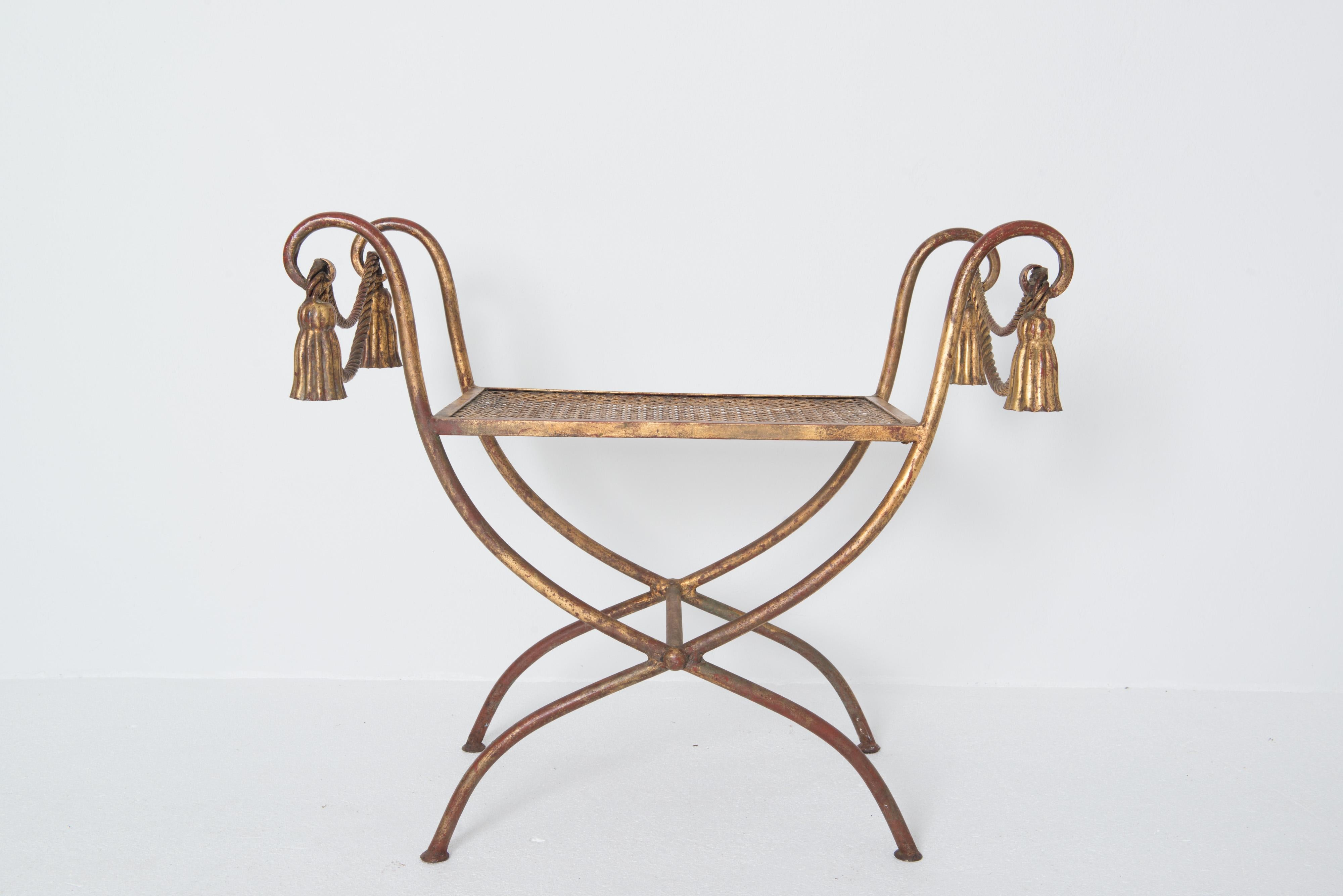 Italian Gilt Metal Rope & Tassel Bench For Sale 5