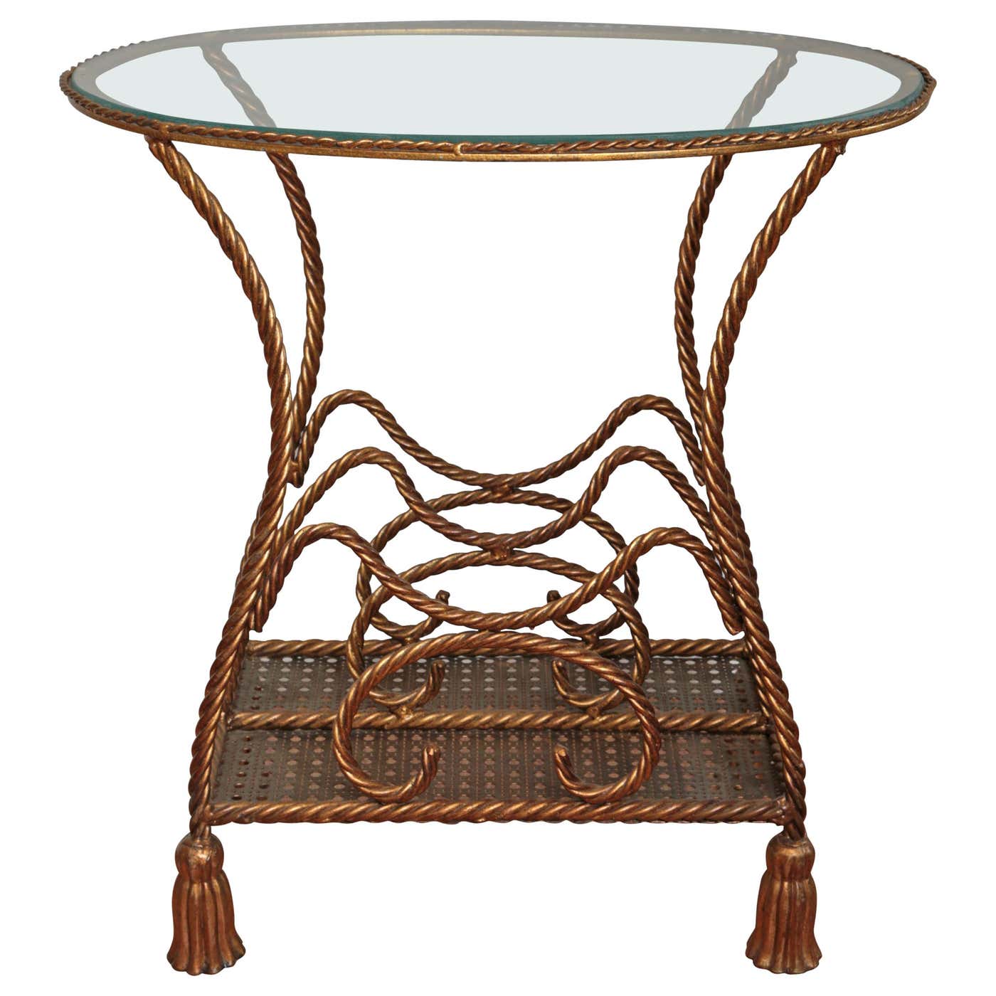 Italian Gilt Metal Rope and Tassel Magazine Holder Table For Sale at ...