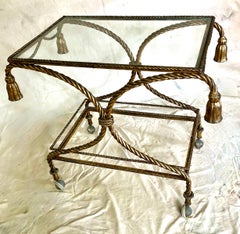 Italian Gilt Metal Rope Two Tier Cart with Tassels