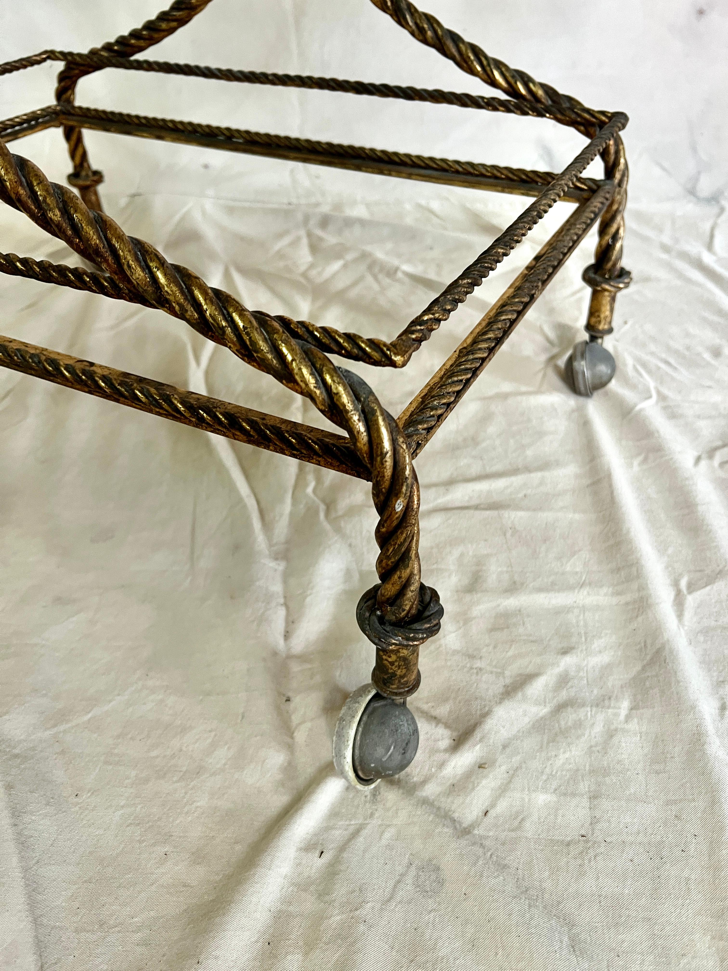 Italian Gilt Metal Rope Two Tier Cart with Tassels For Sale 2
