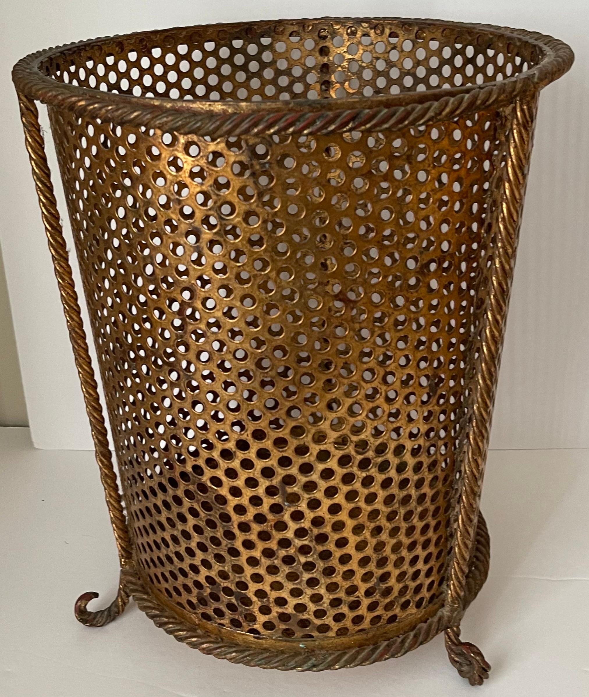 Italian Gold Gilt Metal Rope Umbrella Stand For Sale 5