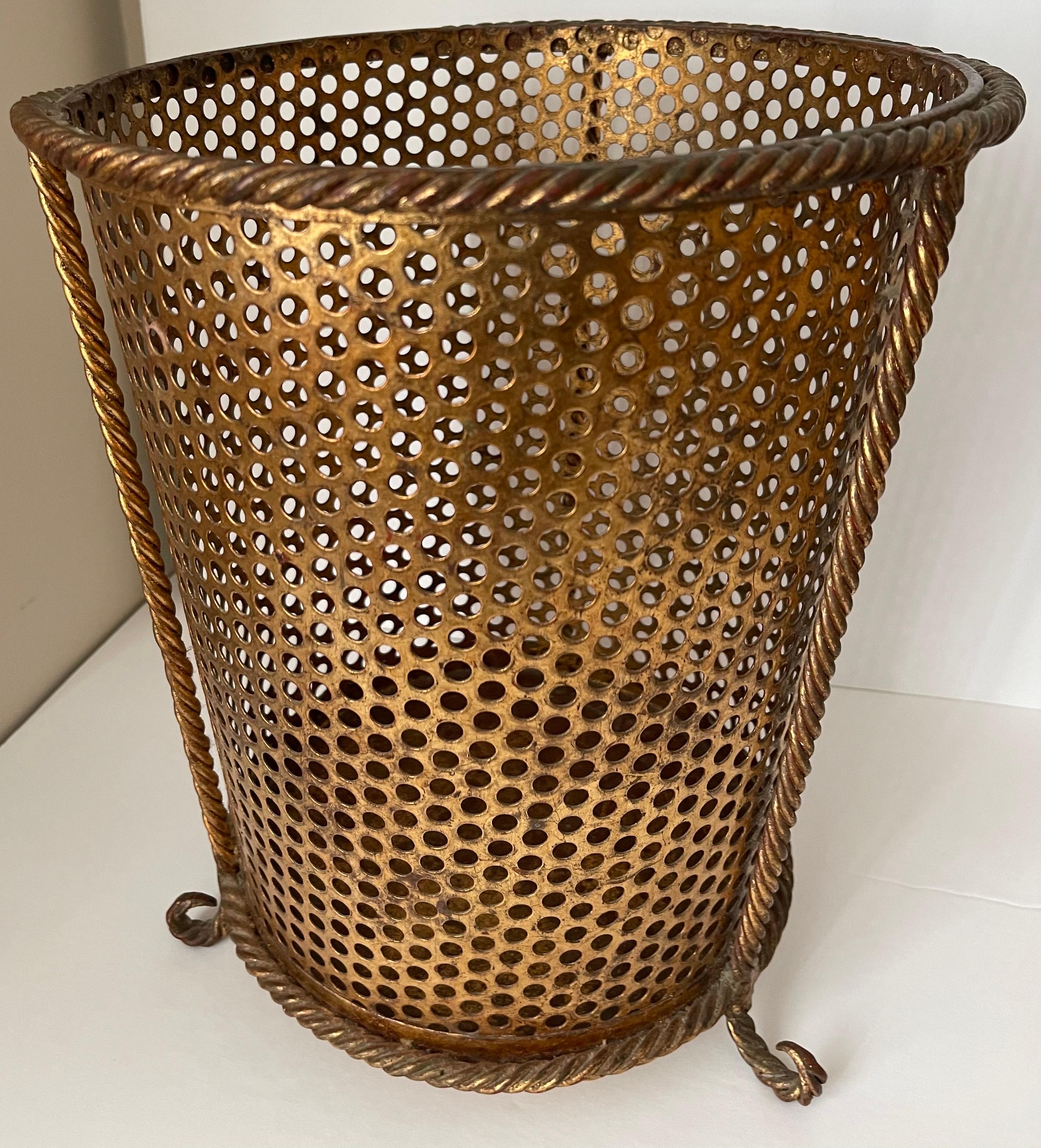 Italian Gold Gilt Metal Rope Umbrella Stand For Sale 1
