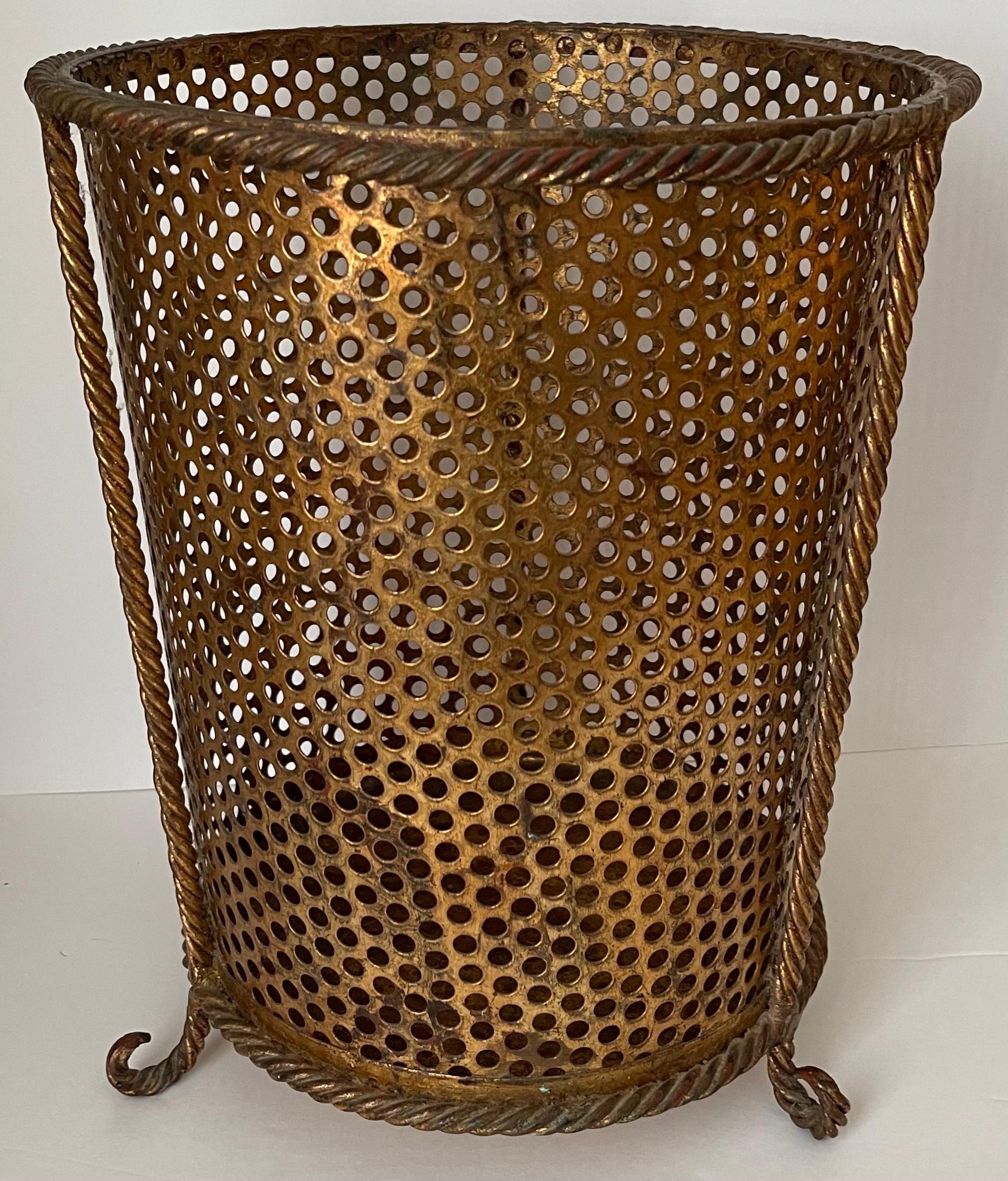 Italian Gold Gilt Metal Rope Umbrella Stand For Sale 4