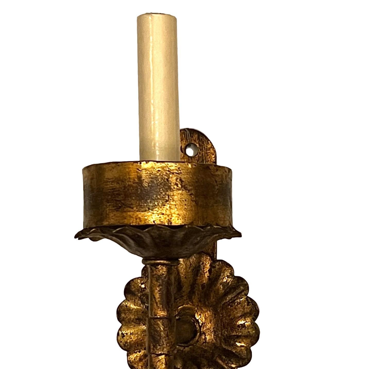 Italian Gilt Metal Sconces In Good Condition For Sale In New York, NY