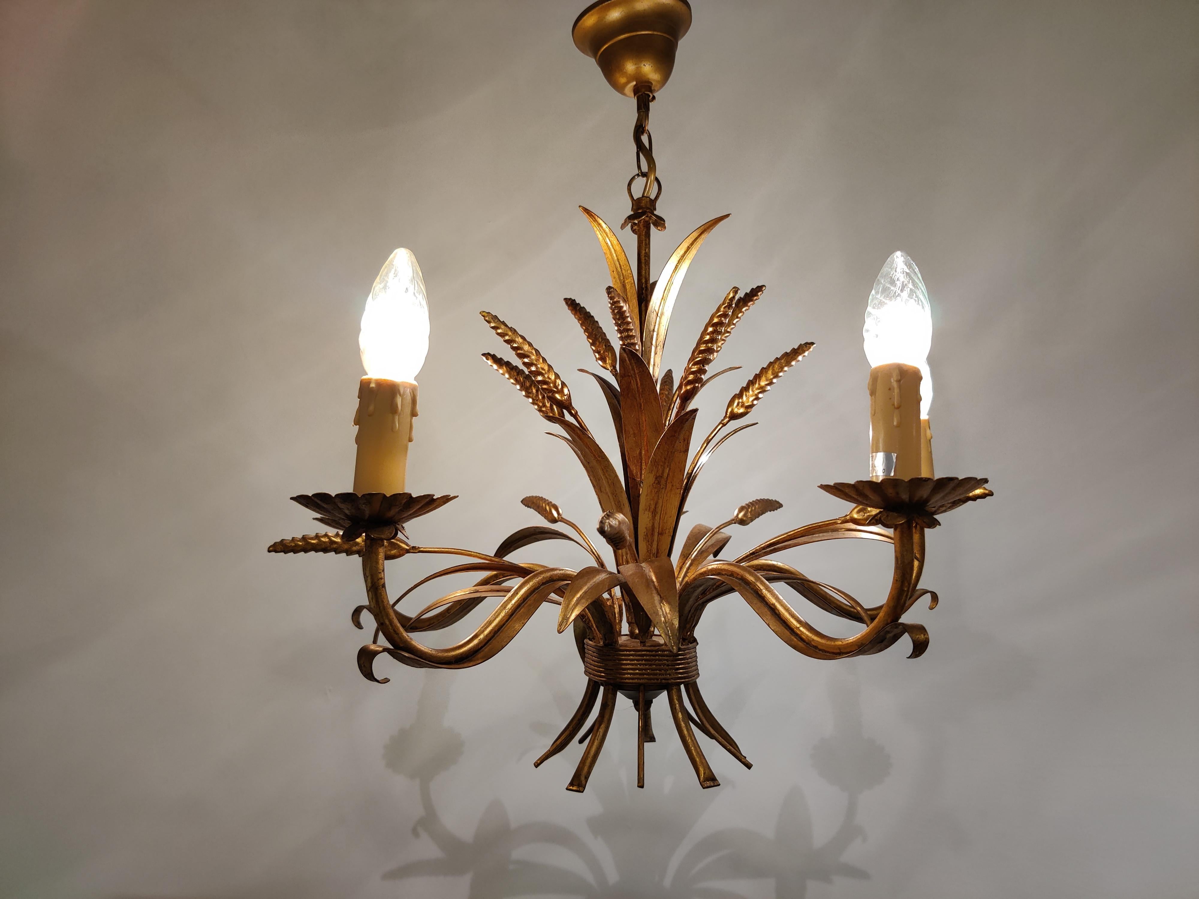 Hollywood Regency Italian Gilt Metal Sheaf of Wheat Chandelier, 1960s