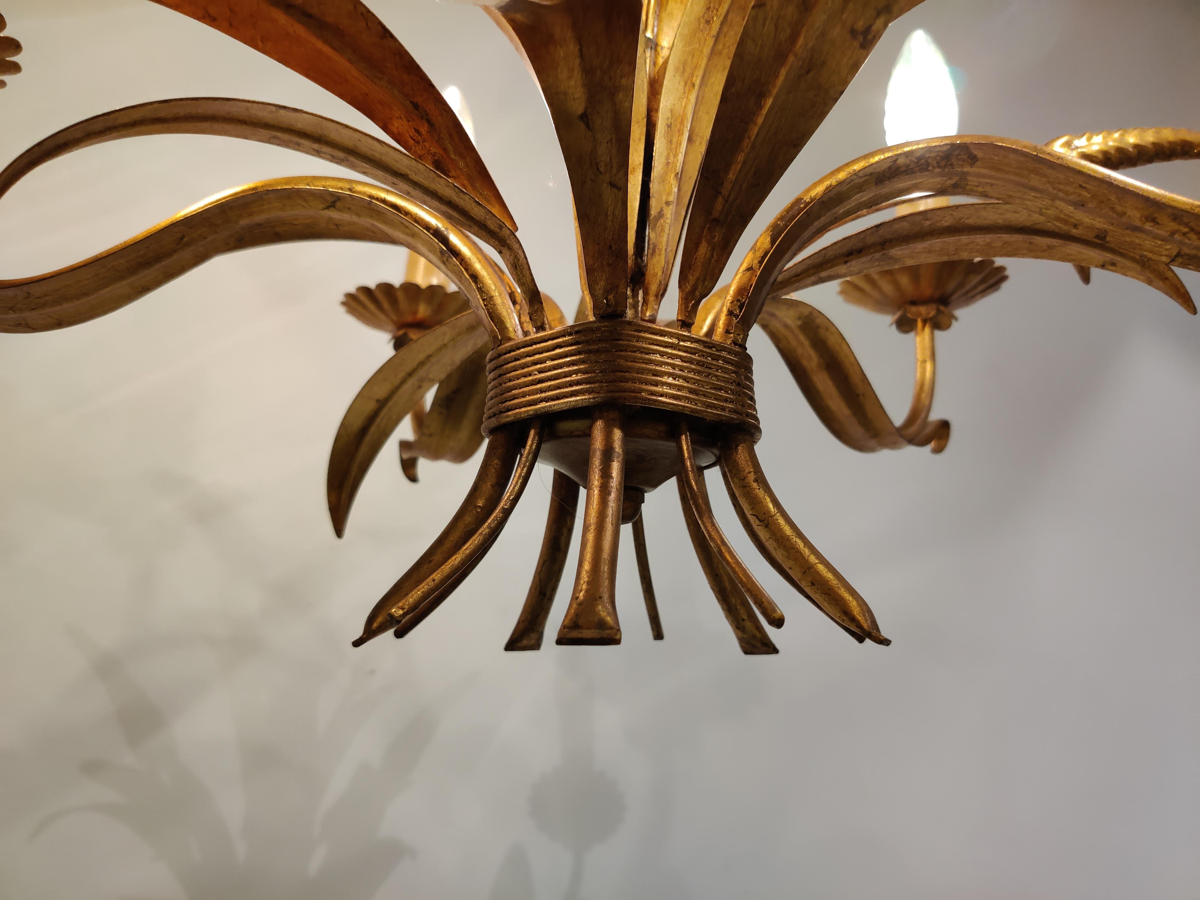 Mid-20th Century Italian Gilt Metal Sheaf of Wheat Chandelier, 1960s