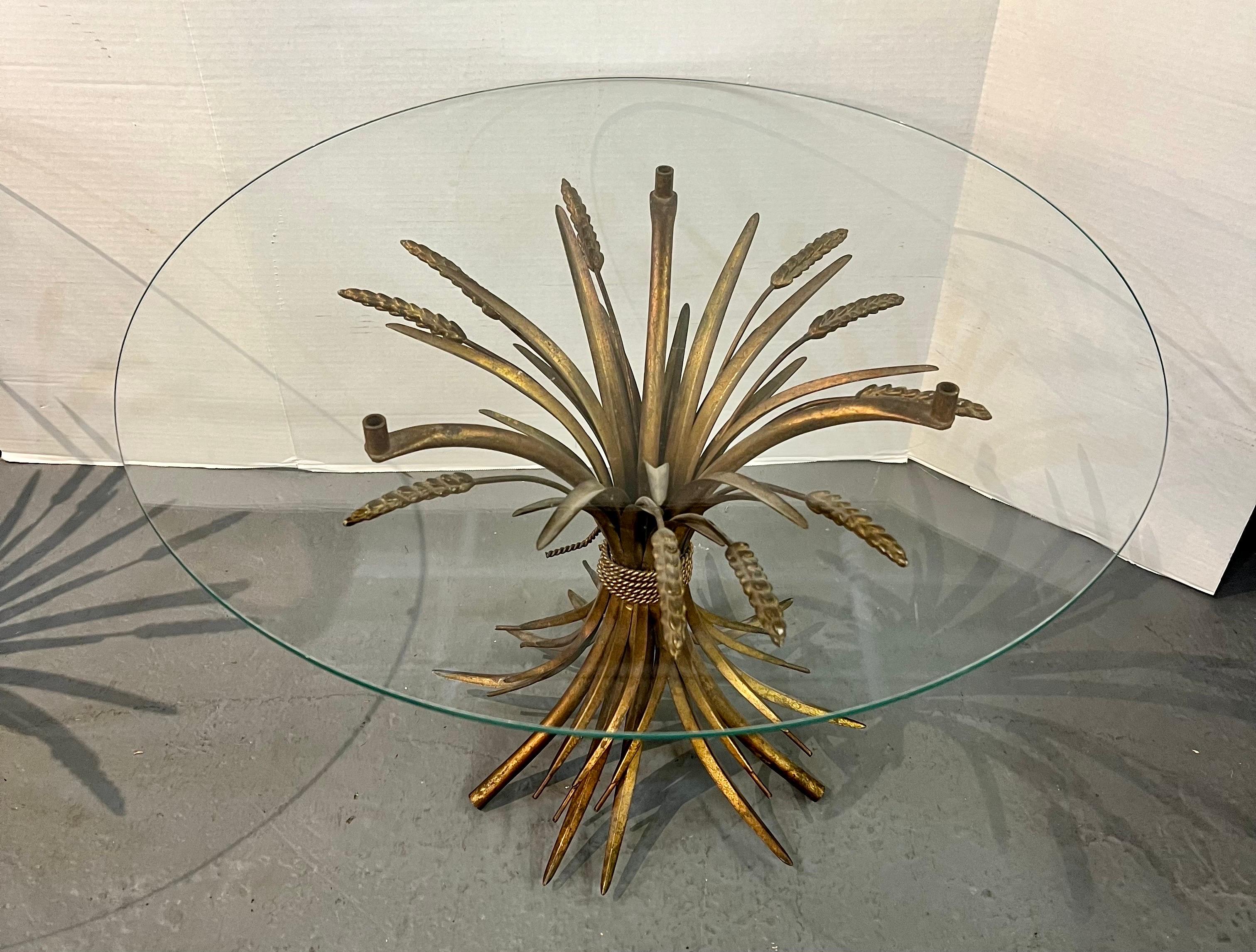 Italian Gilt Metal Sheaf of Wheat Glass Top Tables, a Pair In Good Condition In West Hartford, CT