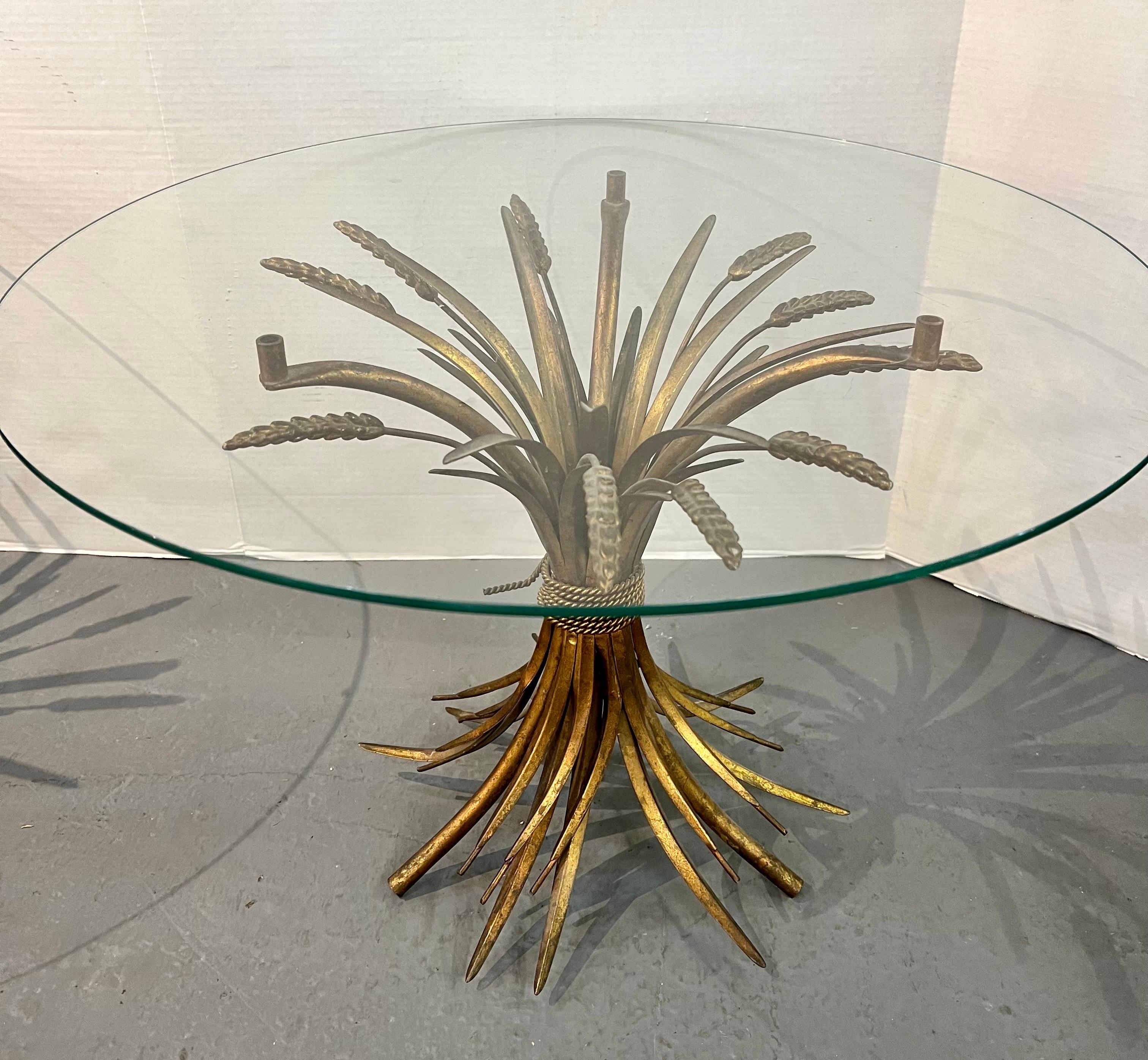 20th Century Italian Gilt Metal Sheaf of Wheat Glass Top Tables, a Pair