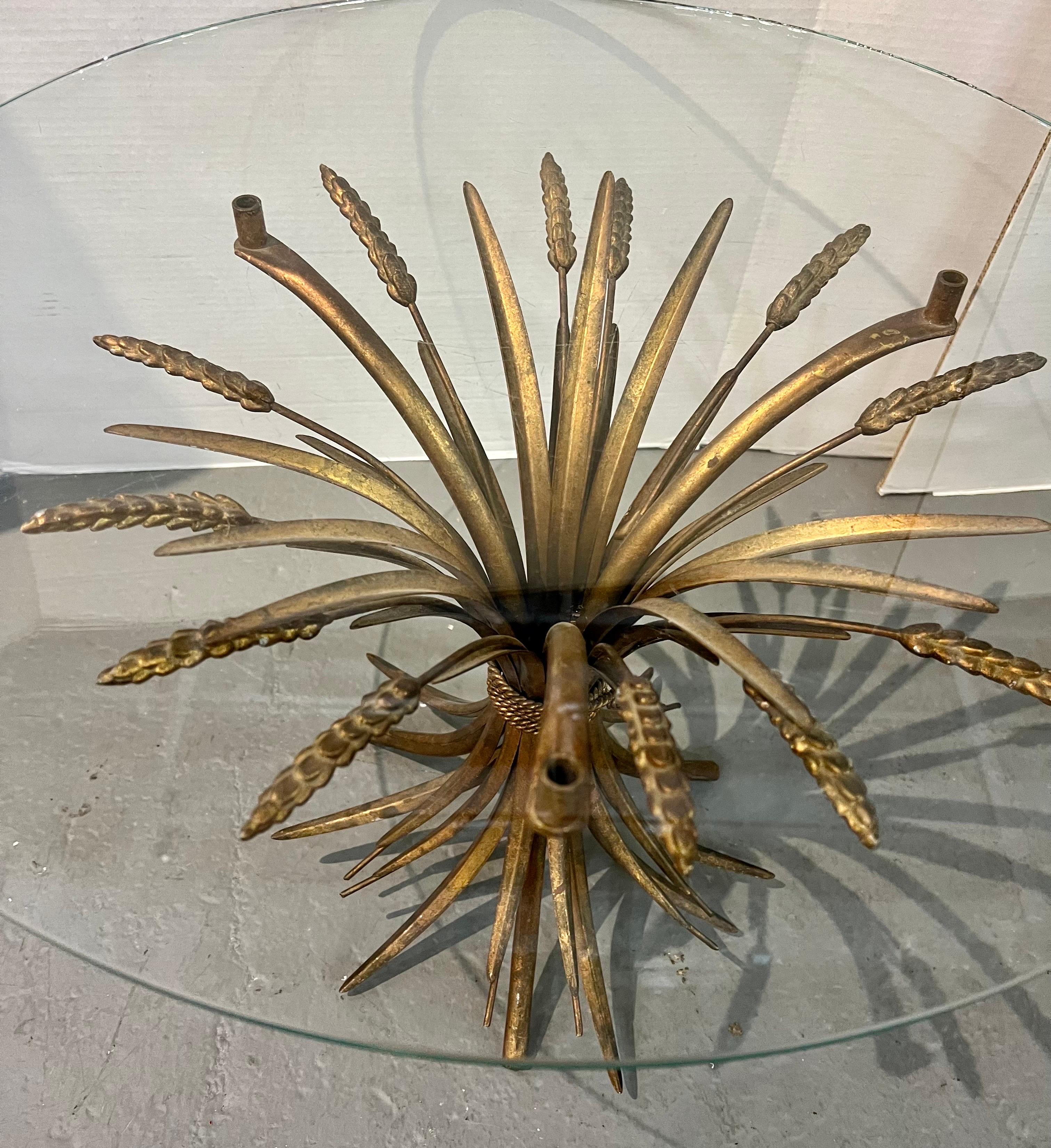 Italian Gilt Metal Sheaf of Wheat Glass Top Tables, a Pair 2
