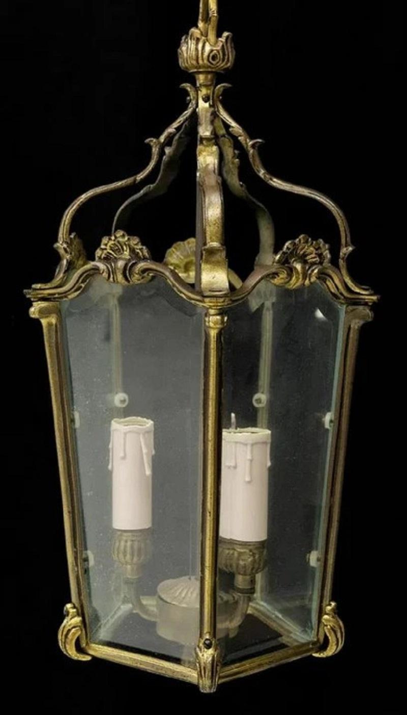 Italian Gilt Metal Three-Light Ceiling Lantern, 20th Century For Sale 1