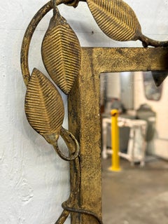 Italian Gilt Metal Vine Mirror with Sculptural Leaf Frame, Mid-Century