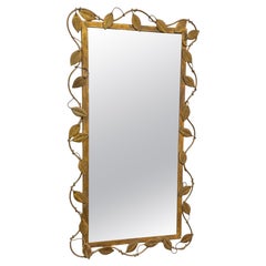 Italian Gilt Metal Vine Mirror with Sculptural Leaf Frame, Mid-Century