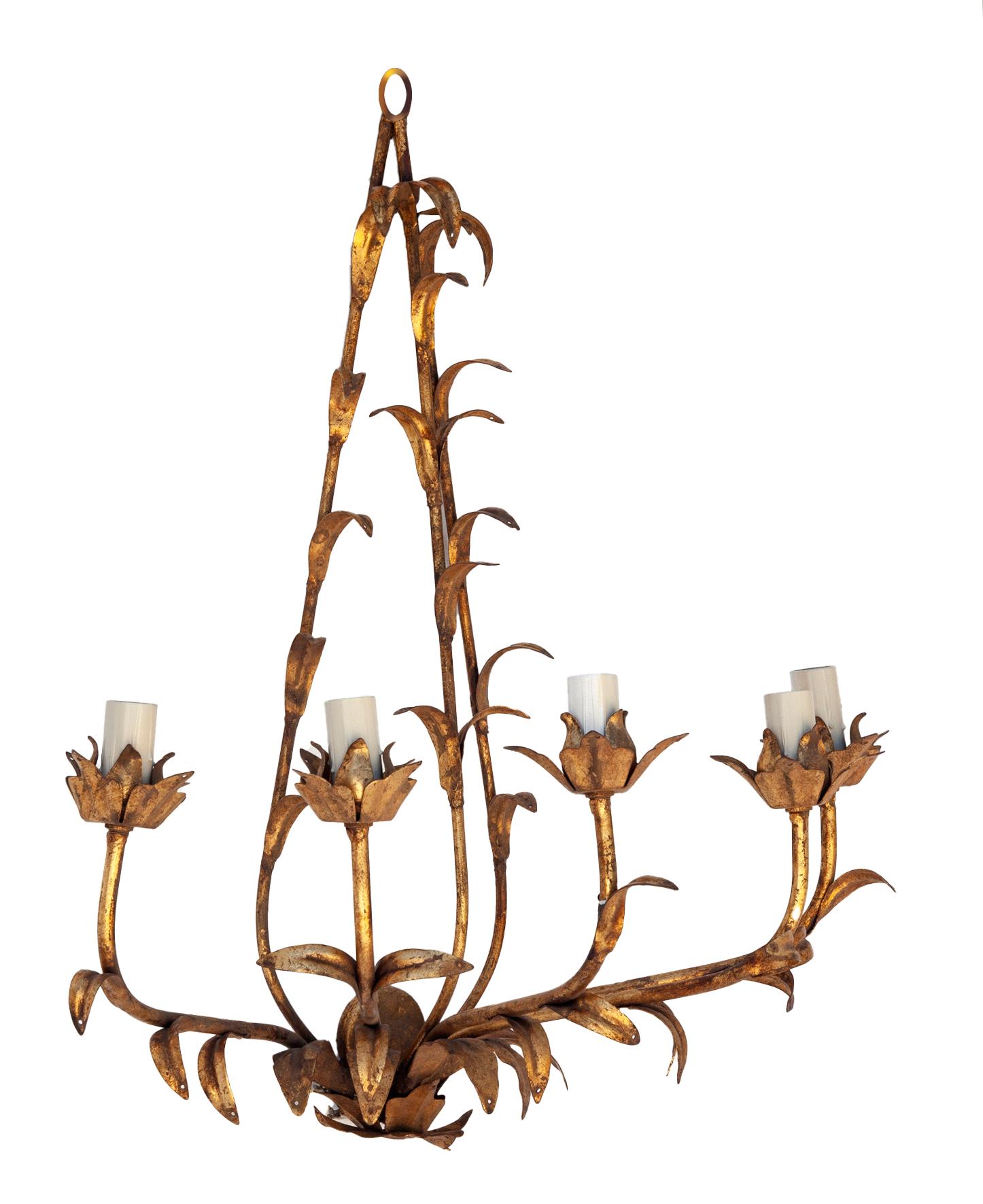 Hollywood Regency Italian Gilt Metal Wall Sconces /Five Lights.