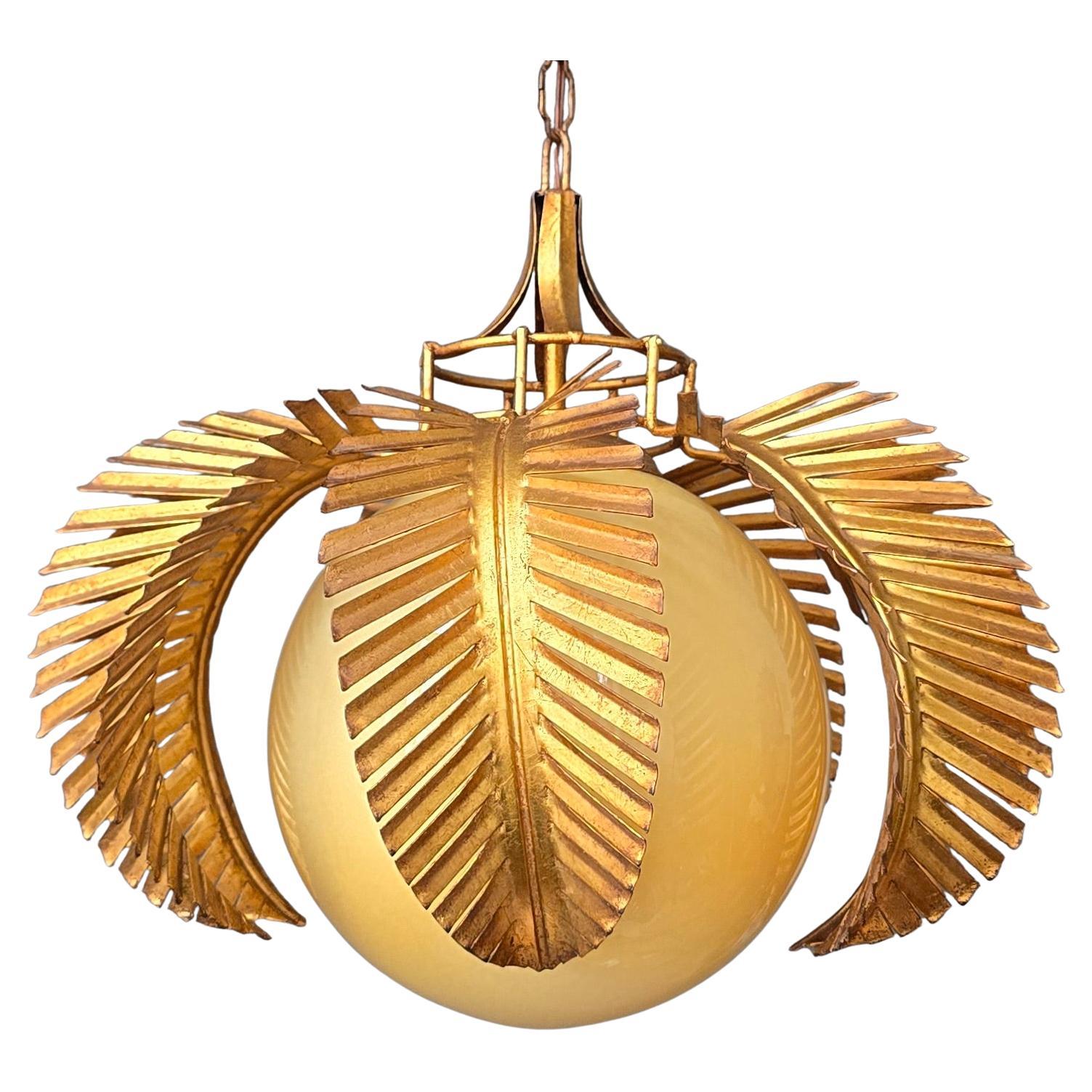 Italian Gilt Palm Leaf Pendant, circa 1970 For Sale