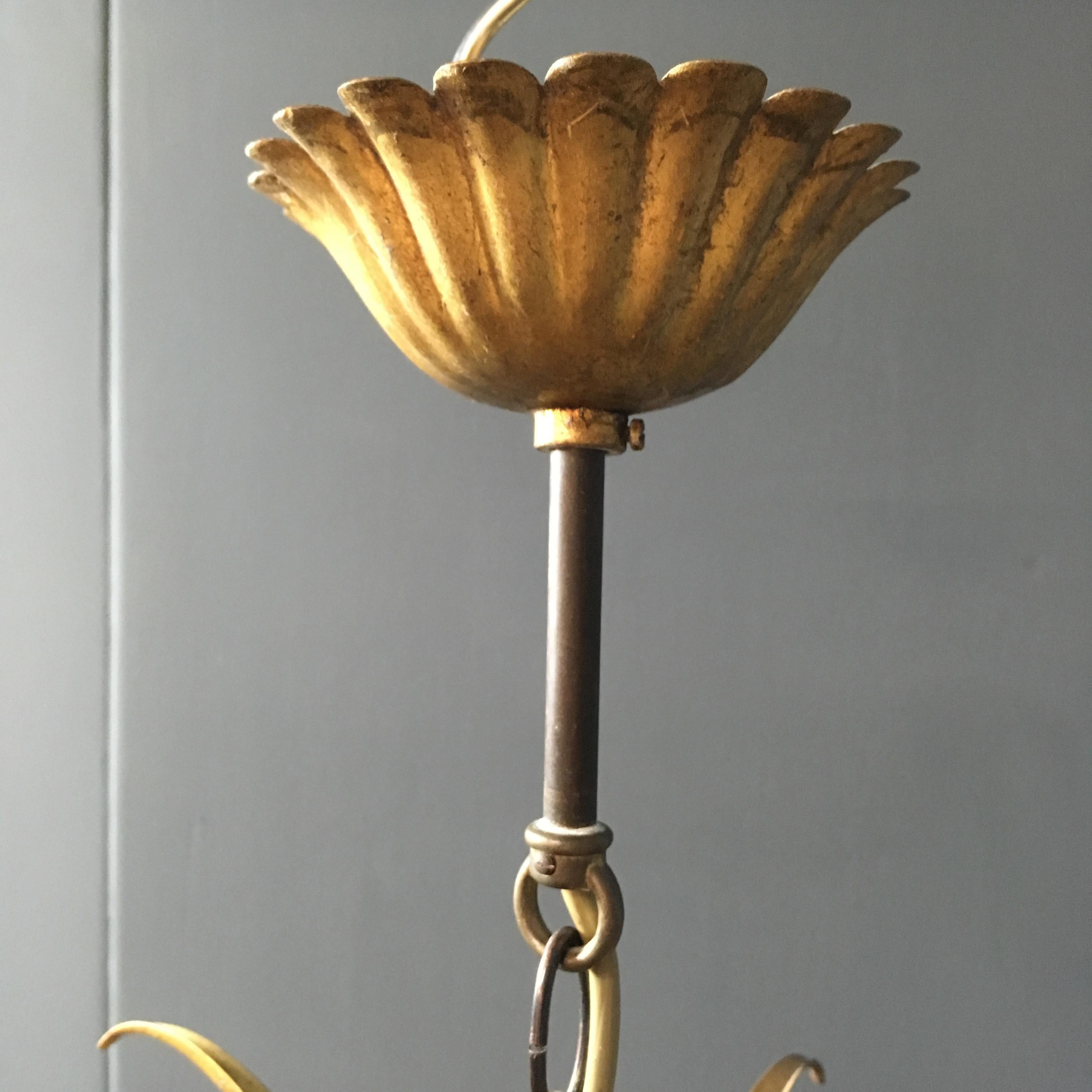 Italian Gilt Pineapple Tole Chandelier, circa 1950s 3