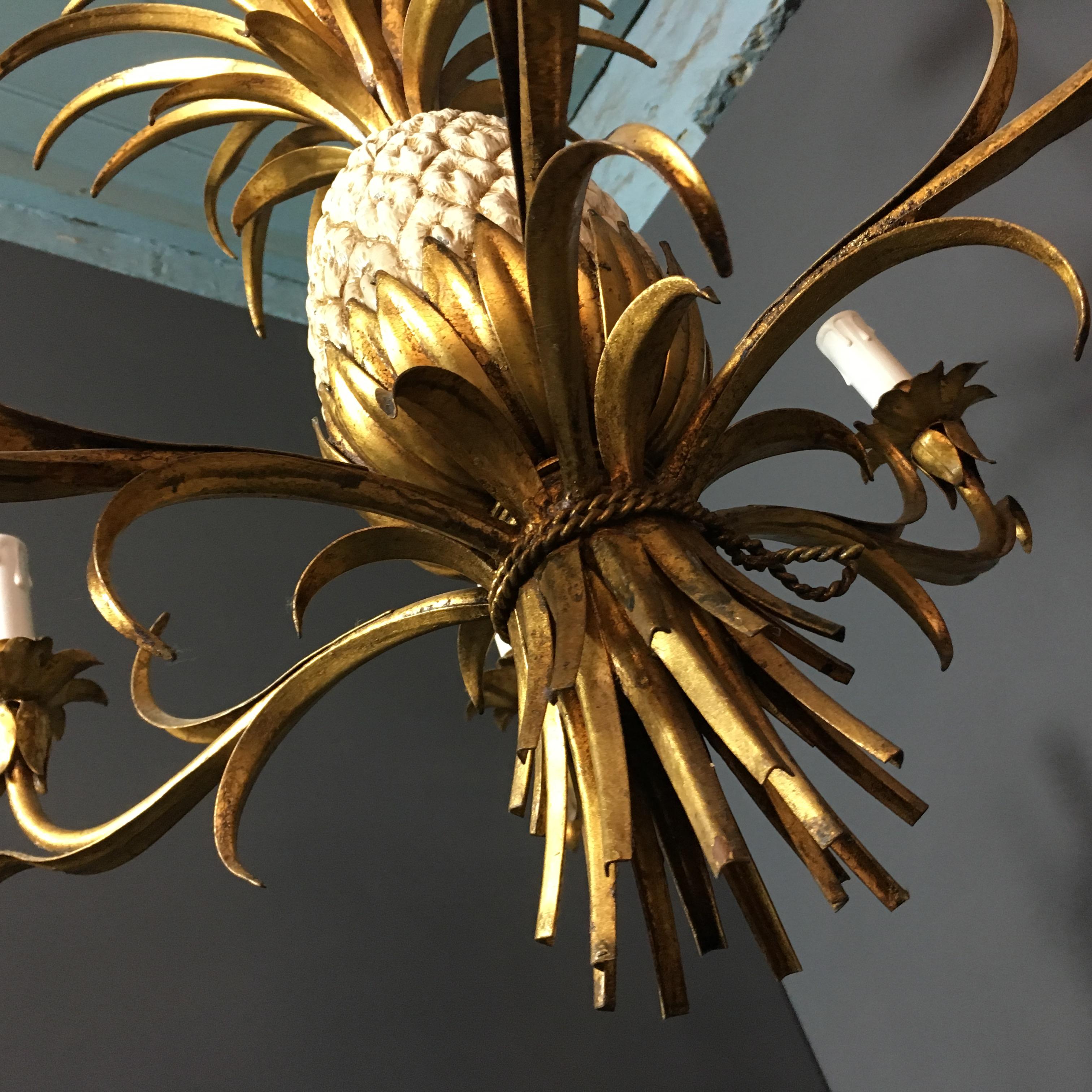 Italian Gilt Pineapple Tole Chandelier, circa 1950s 5