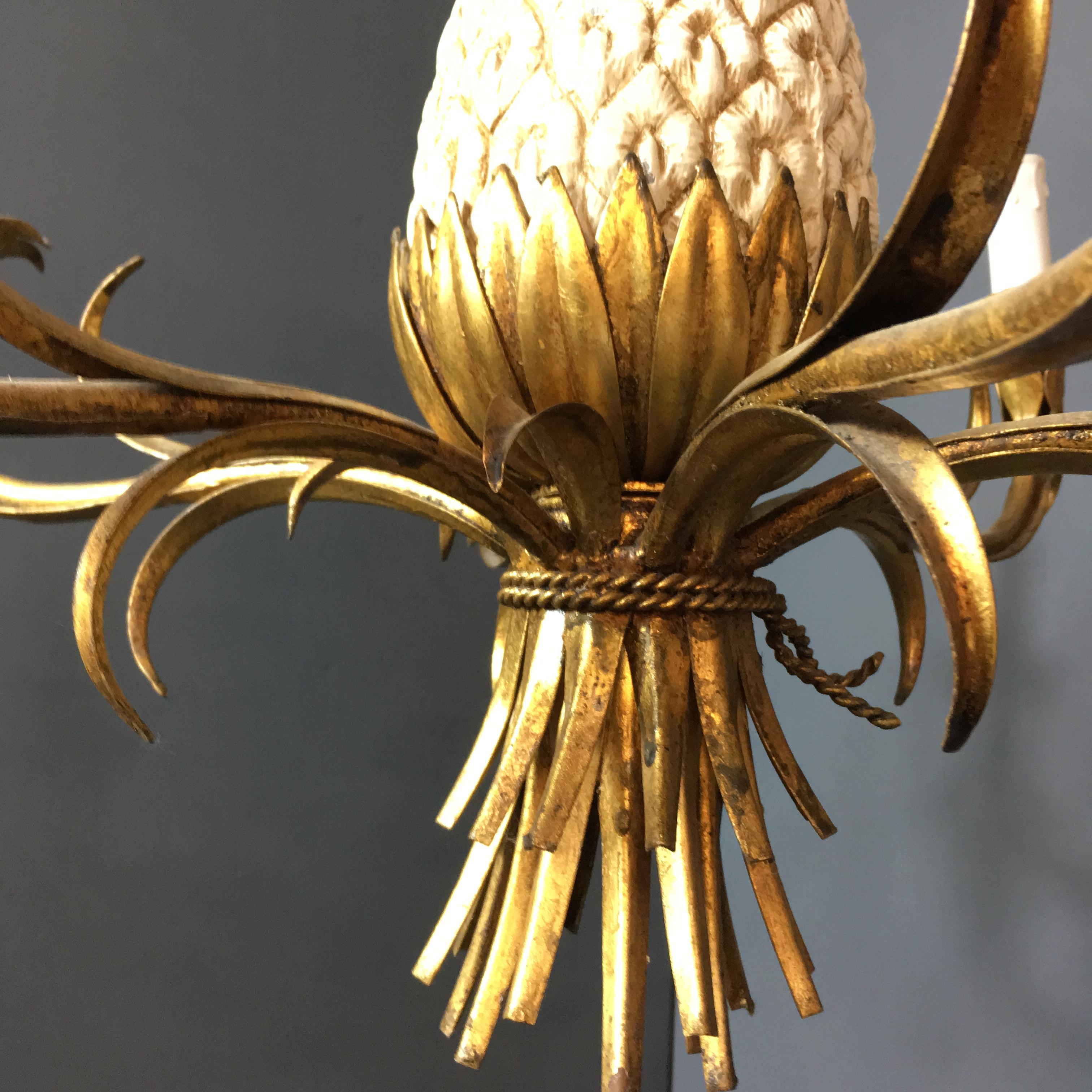 Italian Gilt Pineapple Tole Chandelier, circa 1950s 7