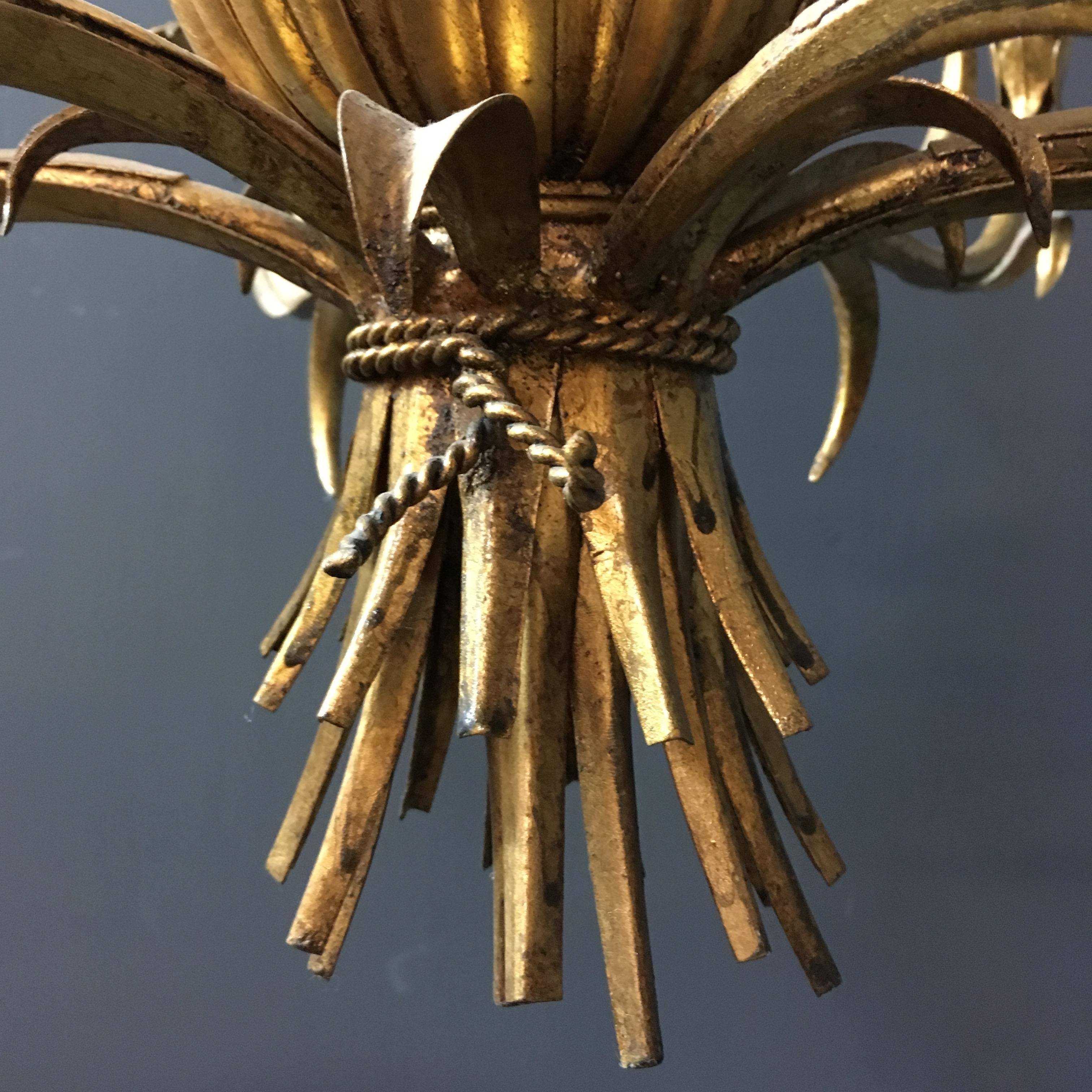 Mid-Century Modern Italian Gilt Pineapple Tole Chandelier, circa 1950s