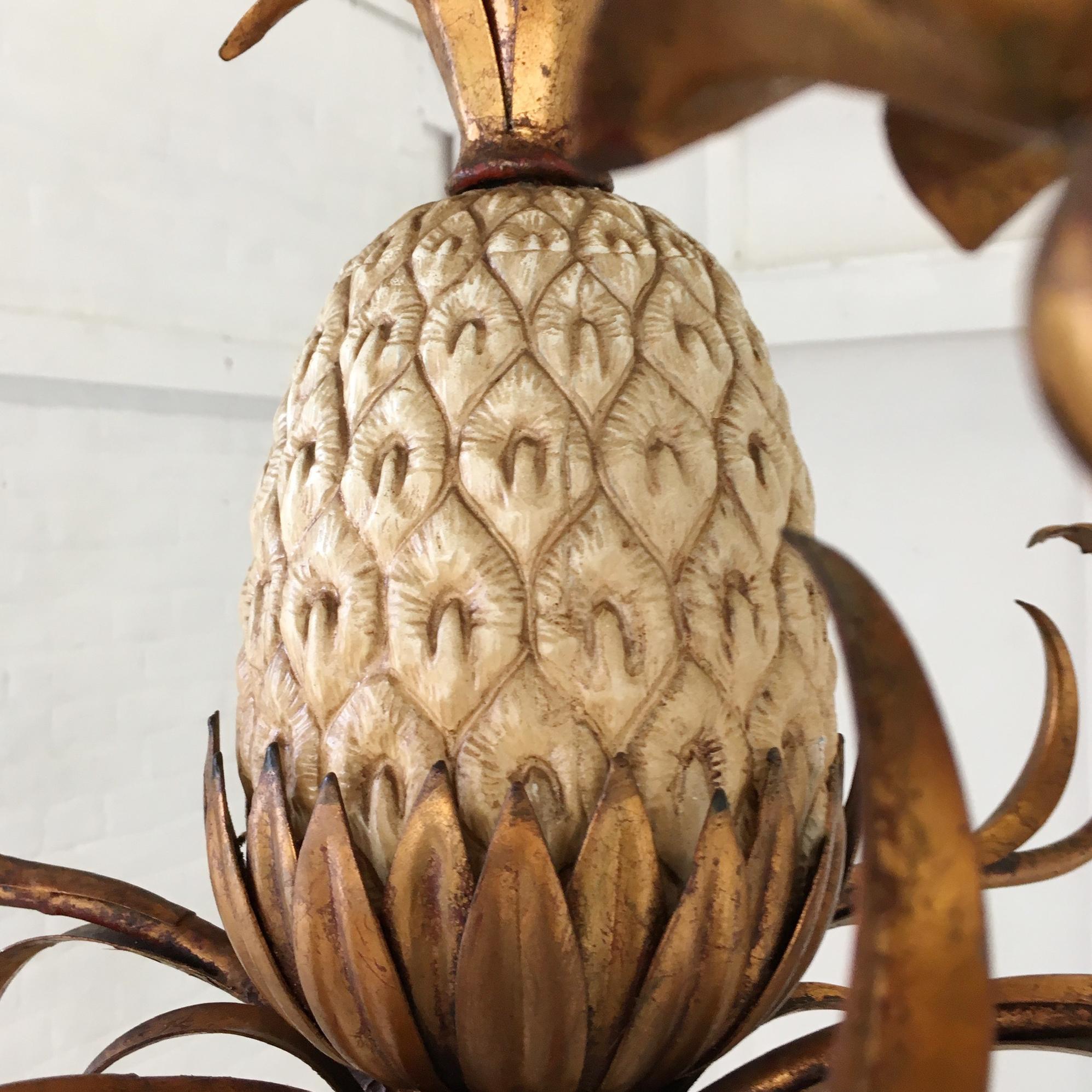 Hand-Crafted Italian Gilt Pineapple Tole Chandelier, circa 1950s