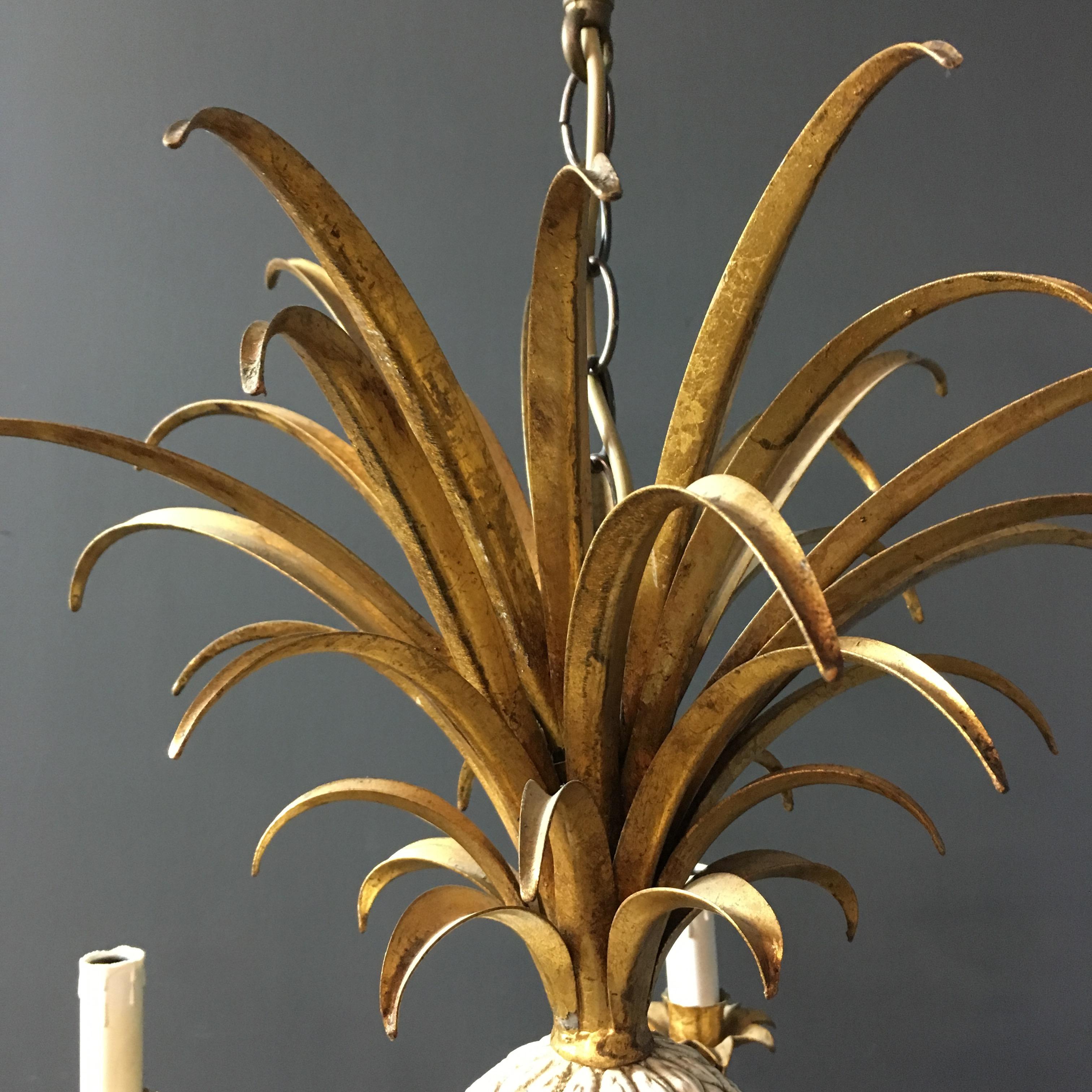 Metal Italian Gilt Pineapple Tole Chandelier, circa 1950s