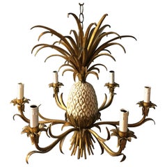 Italian Gilt Pineapple Tole Chandelier, circa 1950s