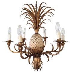 Italian Gilt Pineapple Tole Chandelier, circa 1950s