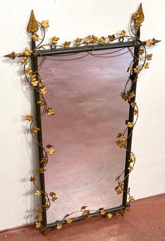 Italian Gilt & Polychromed Neoclassical Tole Trellis & Vine Motif Mirror