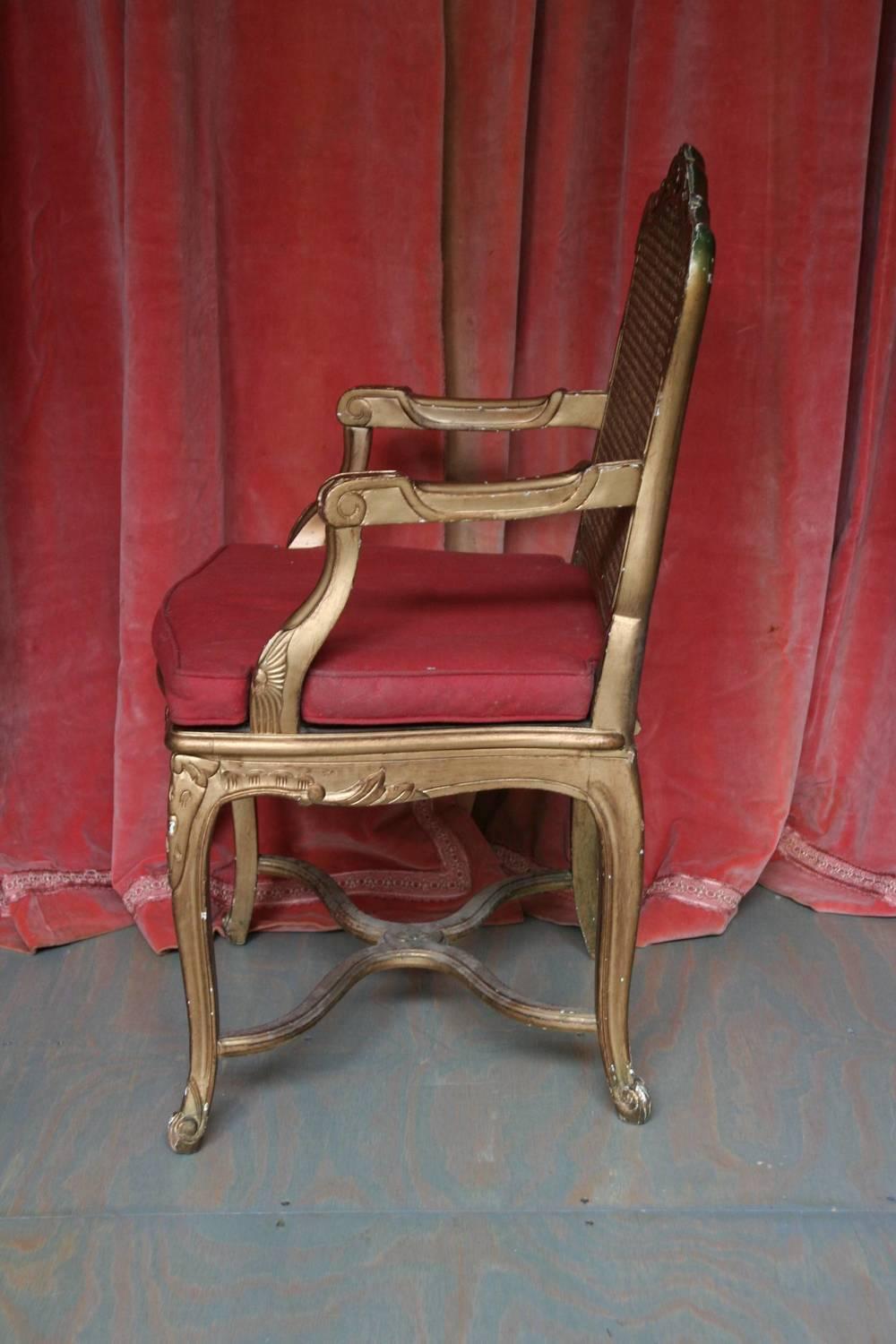 20th Century Italian Gilt Rococo Style Armchair For Sale